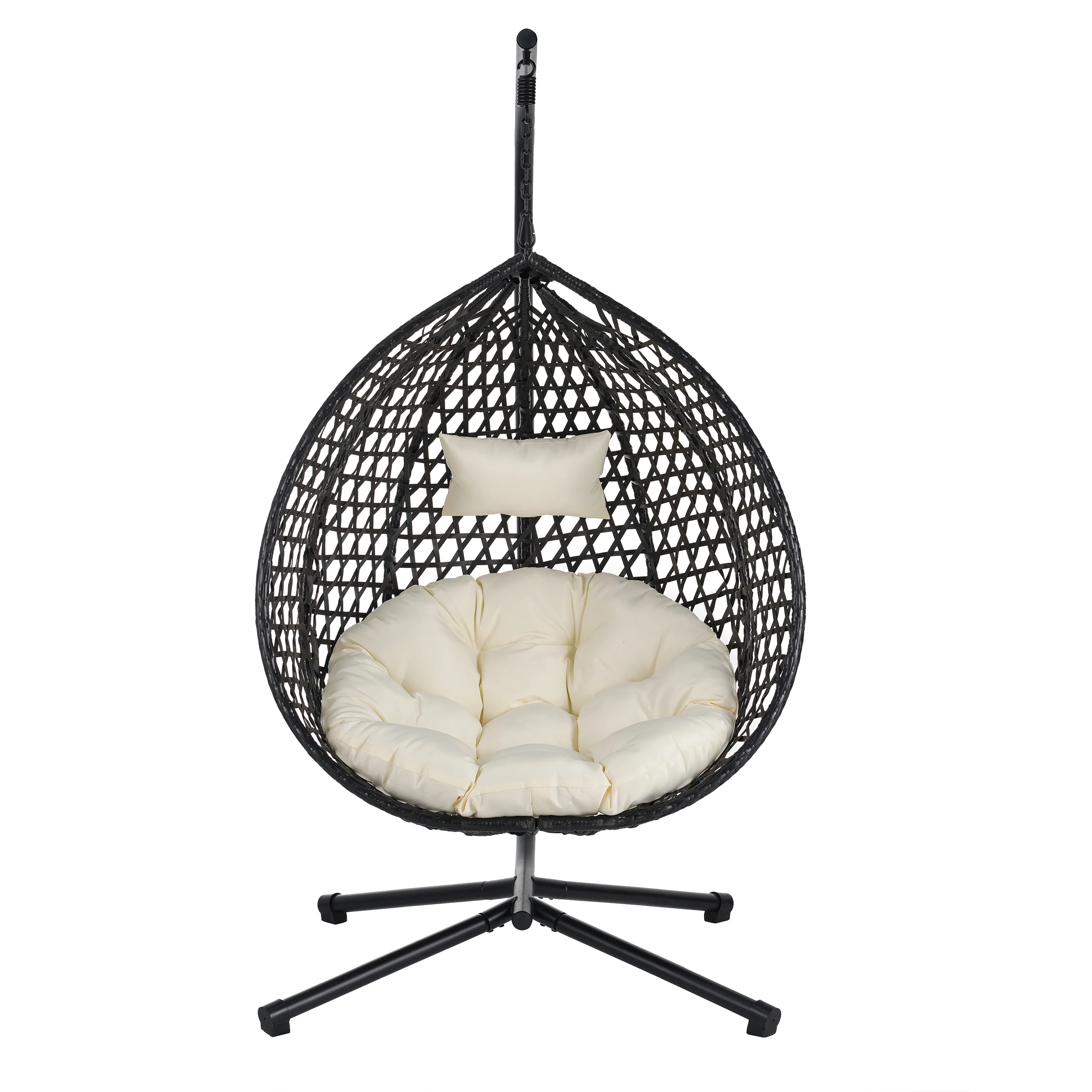 Indoor/Outdoor Rattan Hanging Egg Hammock Chair with Stand & Cushion - Image 4