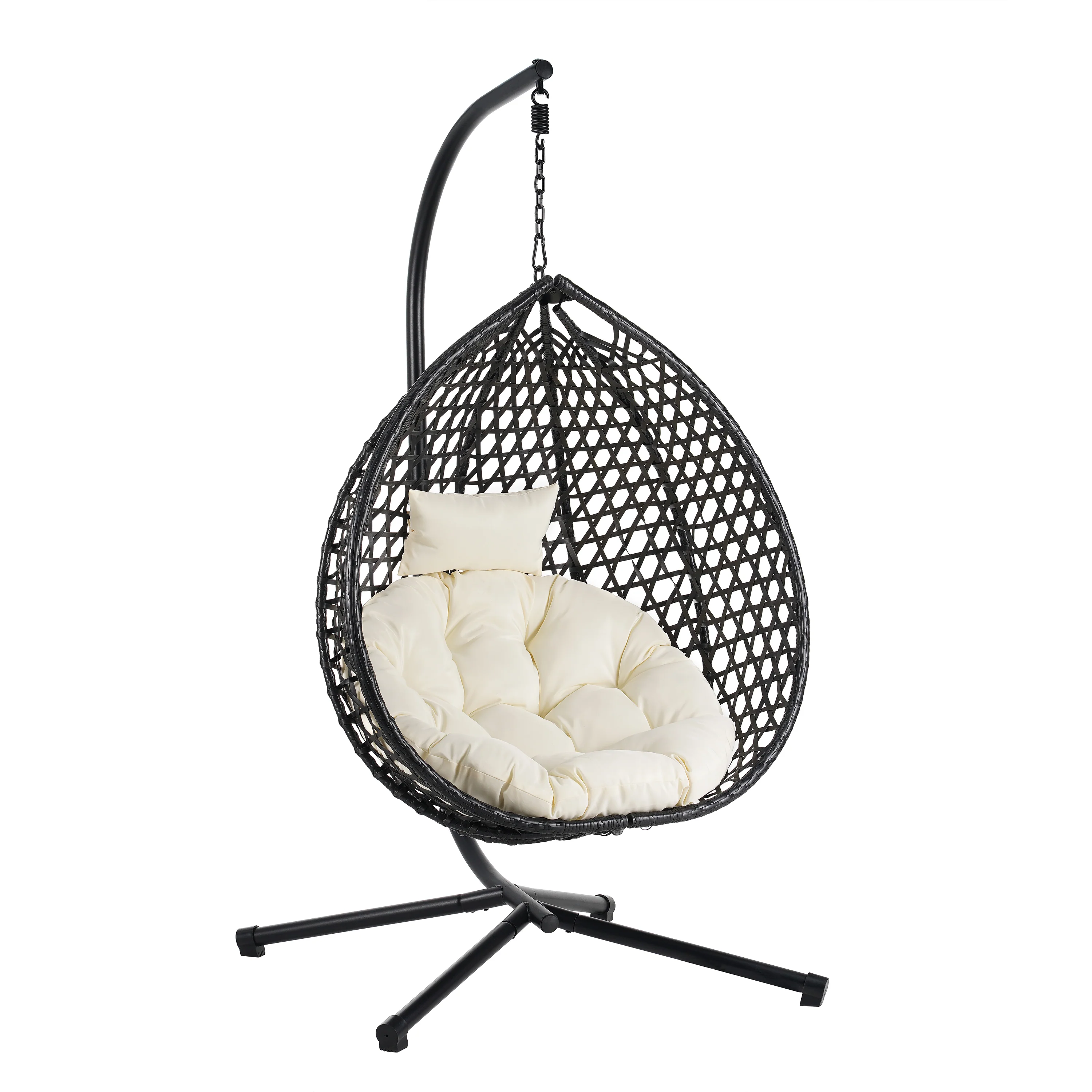 Indoor/Outdoor Rattan Hanging Egg Hammock Chair with Stand & Cushion - Image 5