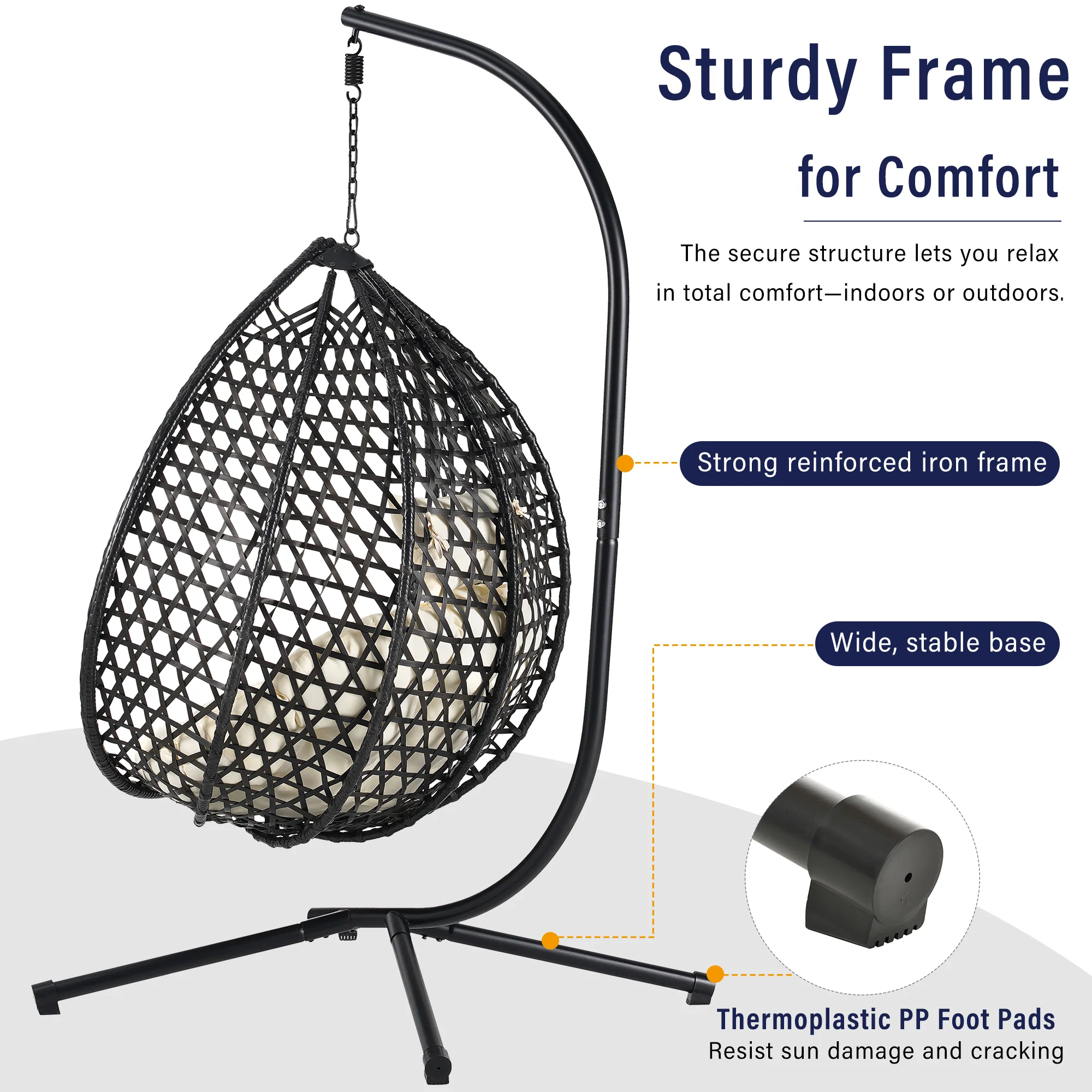 Indoor/Outdoor Rattan Hanging Egg Hammock Chair with Stand & Cushion - Image 9