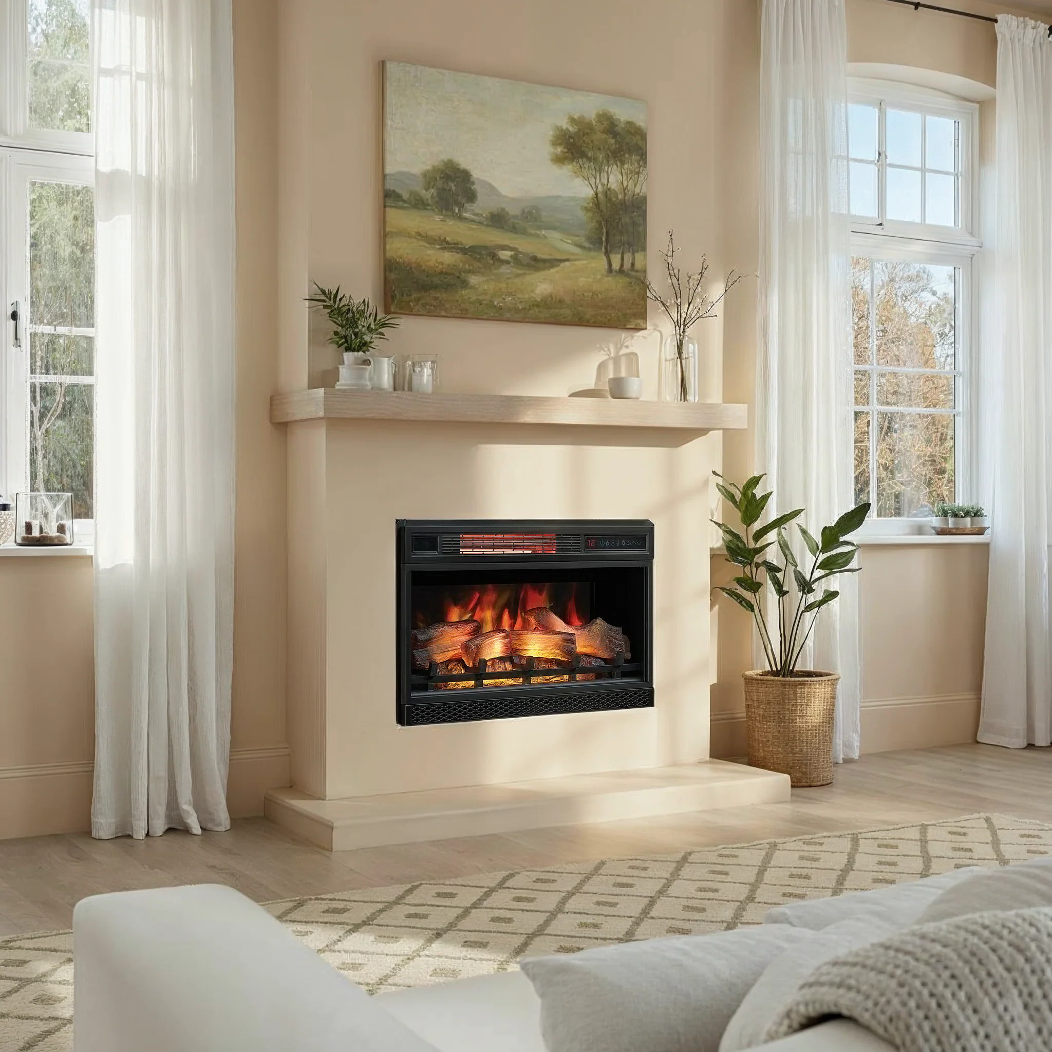 26" Recessed/Wall-Mount Infrared Quartz Fireplace Insert with Remote