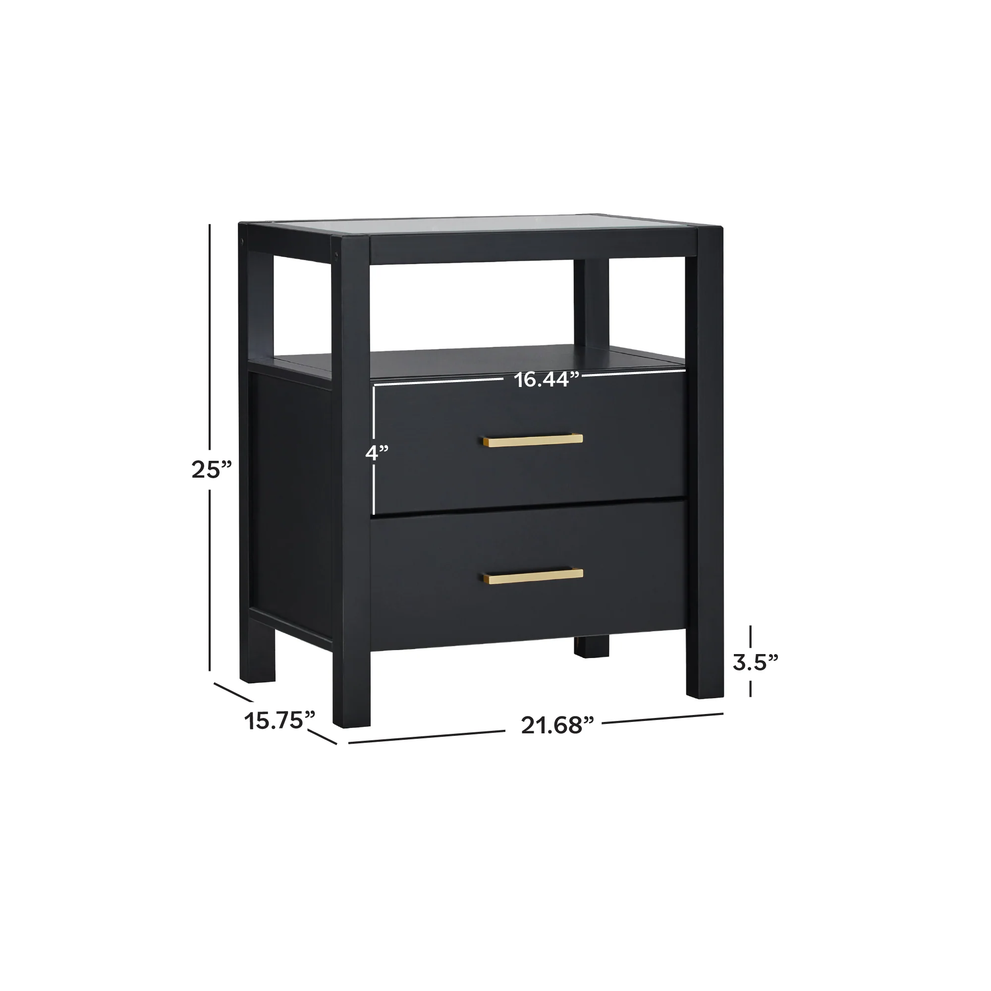 Isla Modern Easy Assembly Solid Wood 2-Drawer Nightstand Side Table with Glass Top - Image 5