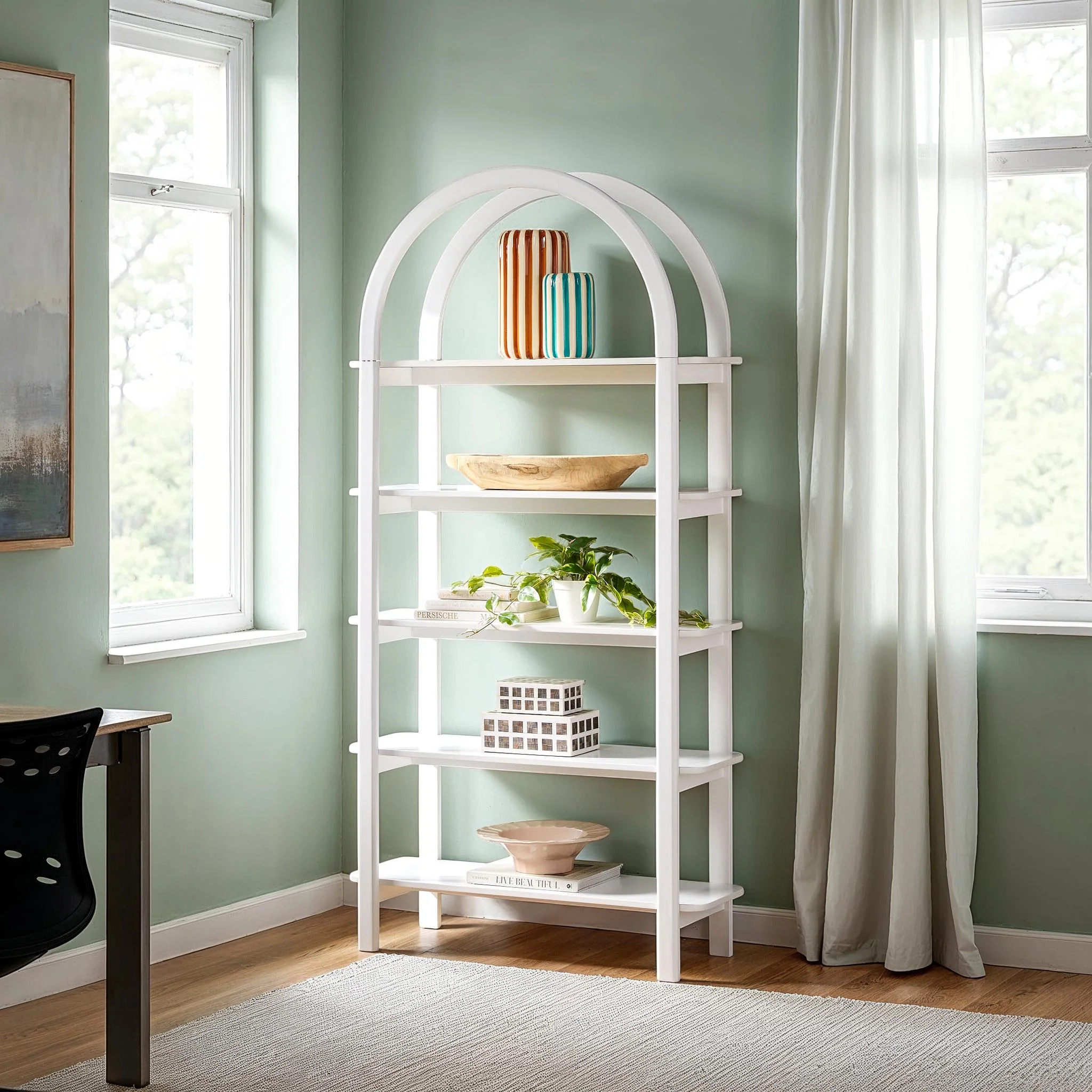 Zoey Modern Arched Wood Storage Bookcase - Image 4
