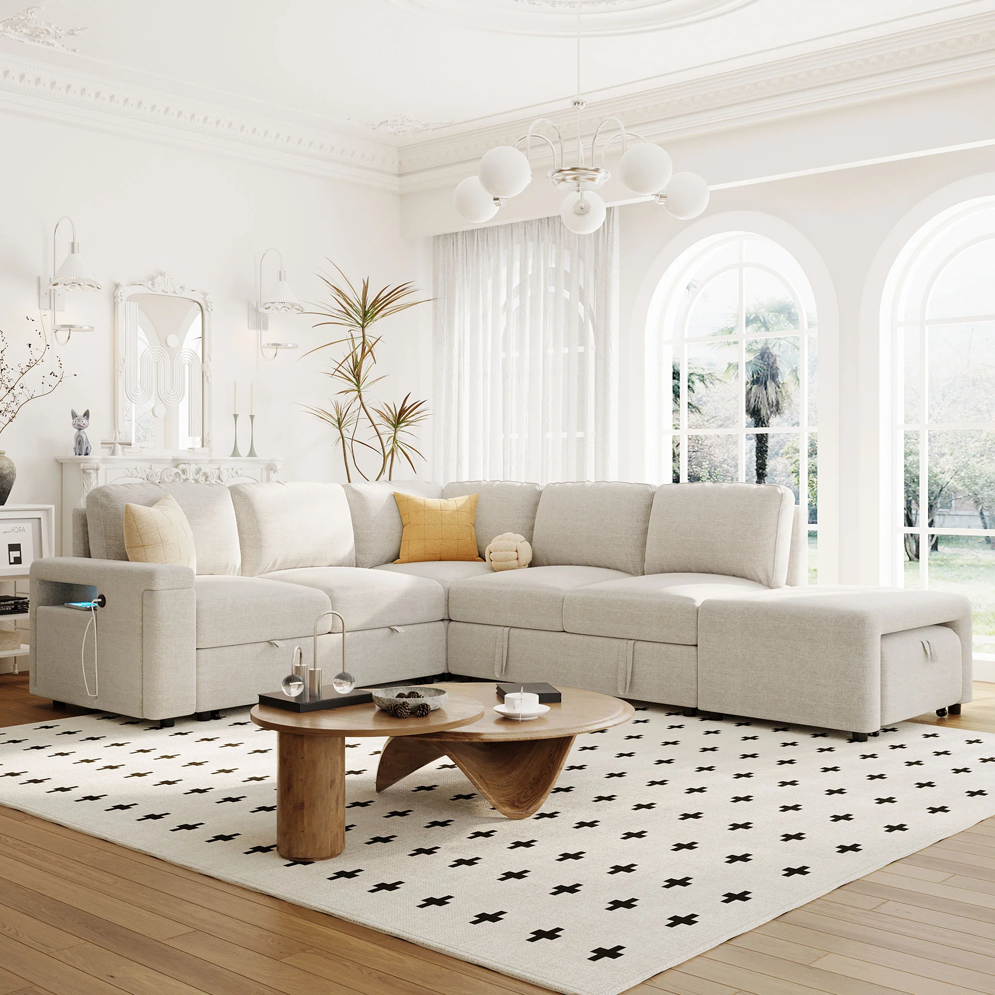 Walker Edison | L-Shaped Modular Sectional Sofa with Storage and USB Ports - Image 2