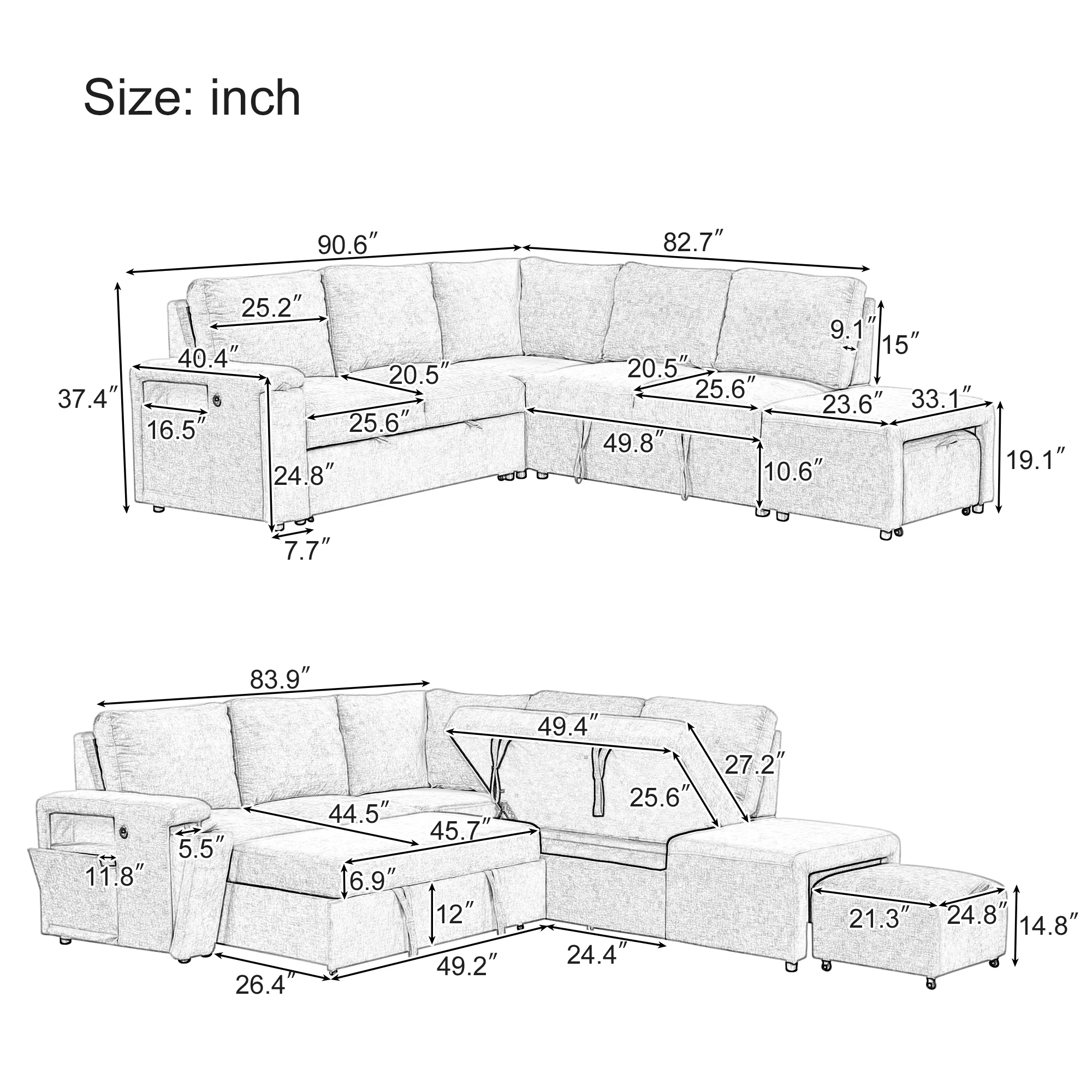 Walker Edison | L-Shaped Modular Sectional Sofa with Storage and USB Ports - Image 25