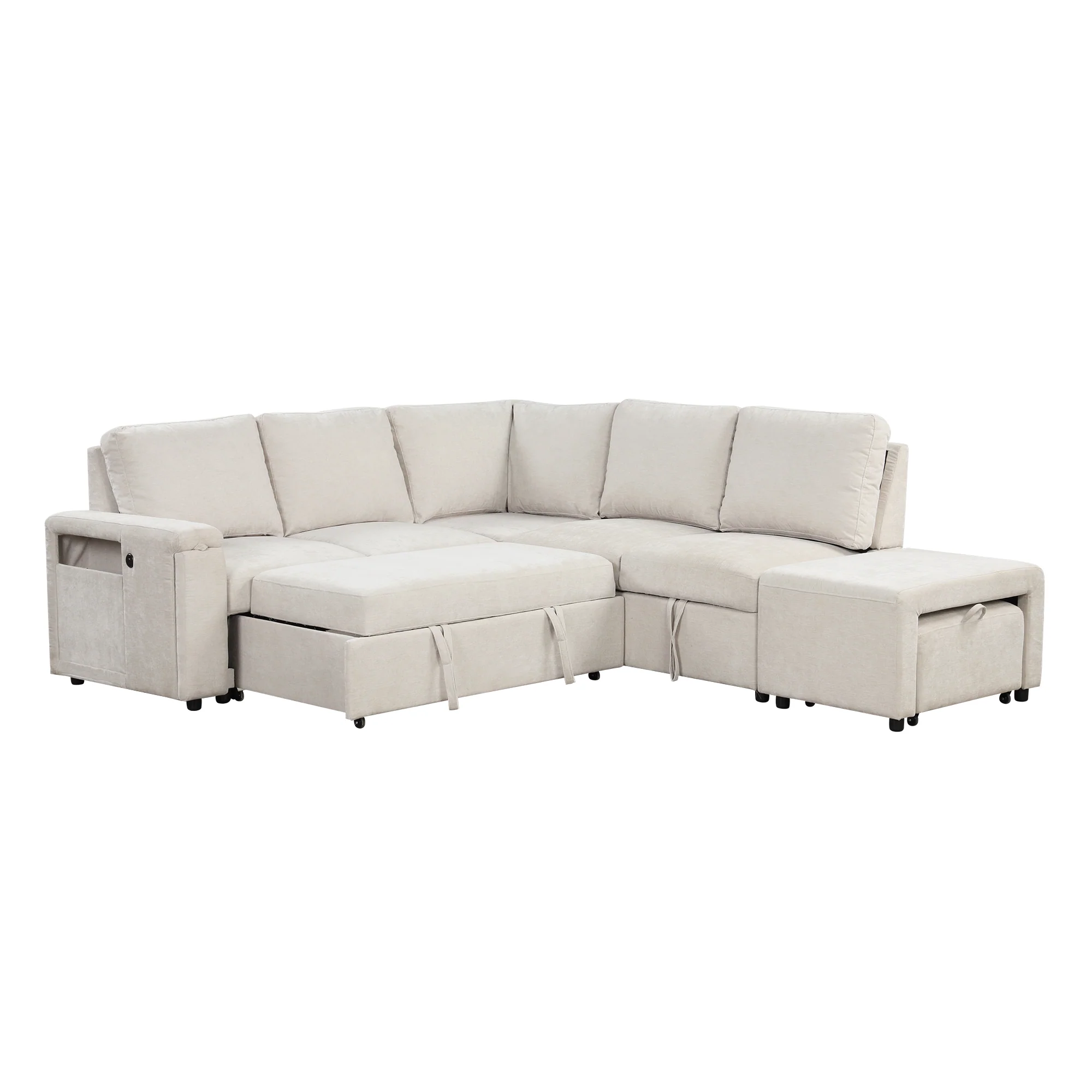 Walker Edison | L-Shaped Modular Sectional Sofa with Storage and USB Ports - Image 5