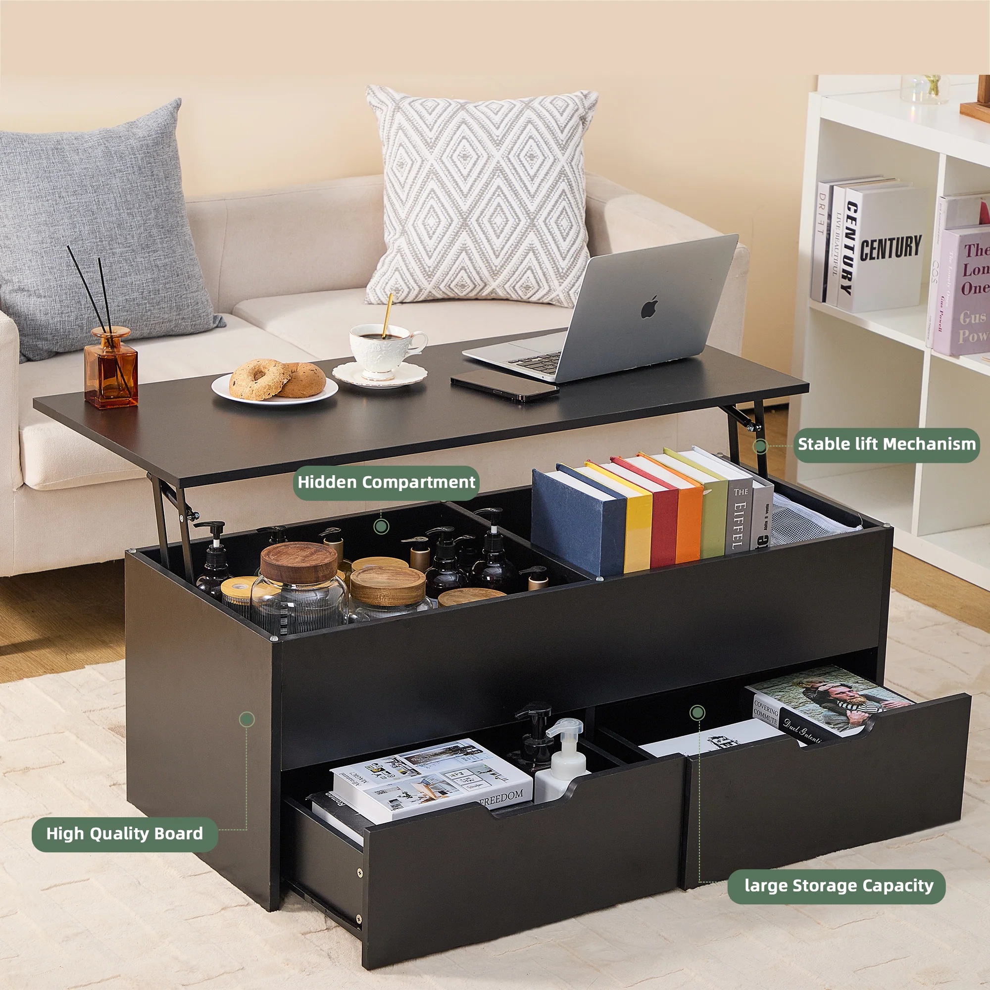 Walker Edison | Lift-Top Coffee Table with Storage - Image 2