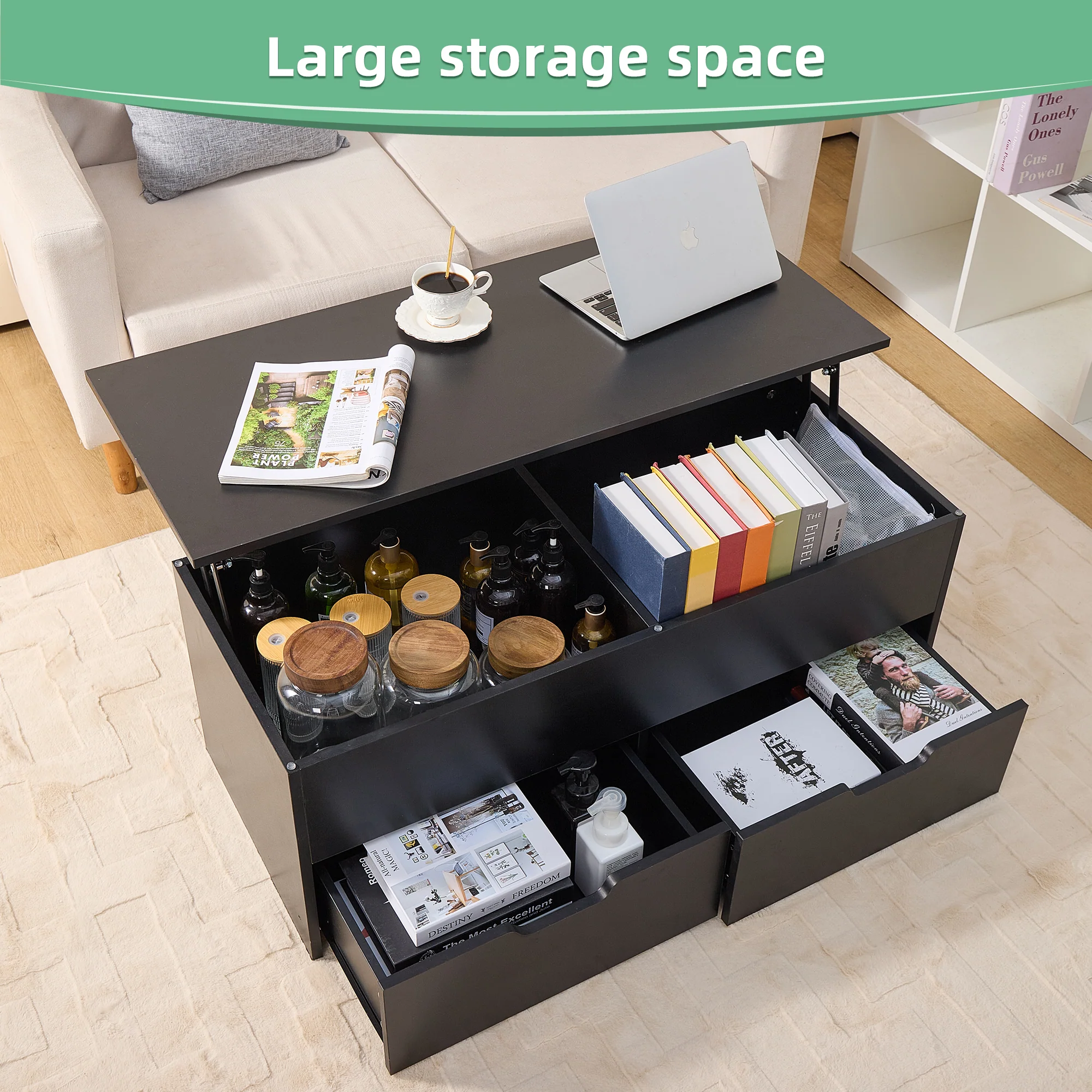 Walker Edison | Lift-Top Coffee Table with Storage - Image 3