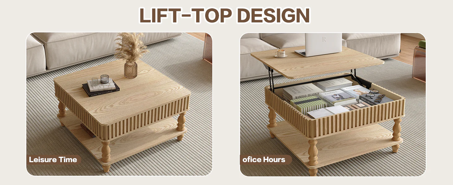 Walker Edison | Lift-Top Elevated Traditional Fluted Coffee Table - Image 18