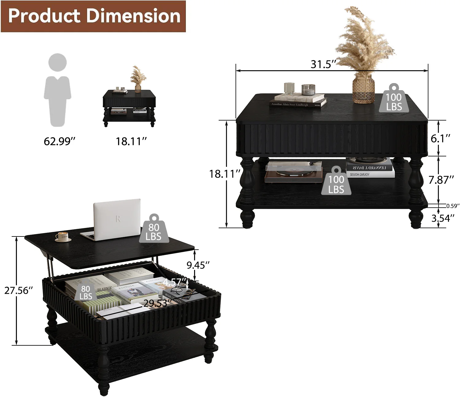 Walker Edison | Lift-Top Elevated Traditional Fluted Coffee Table - Image 20