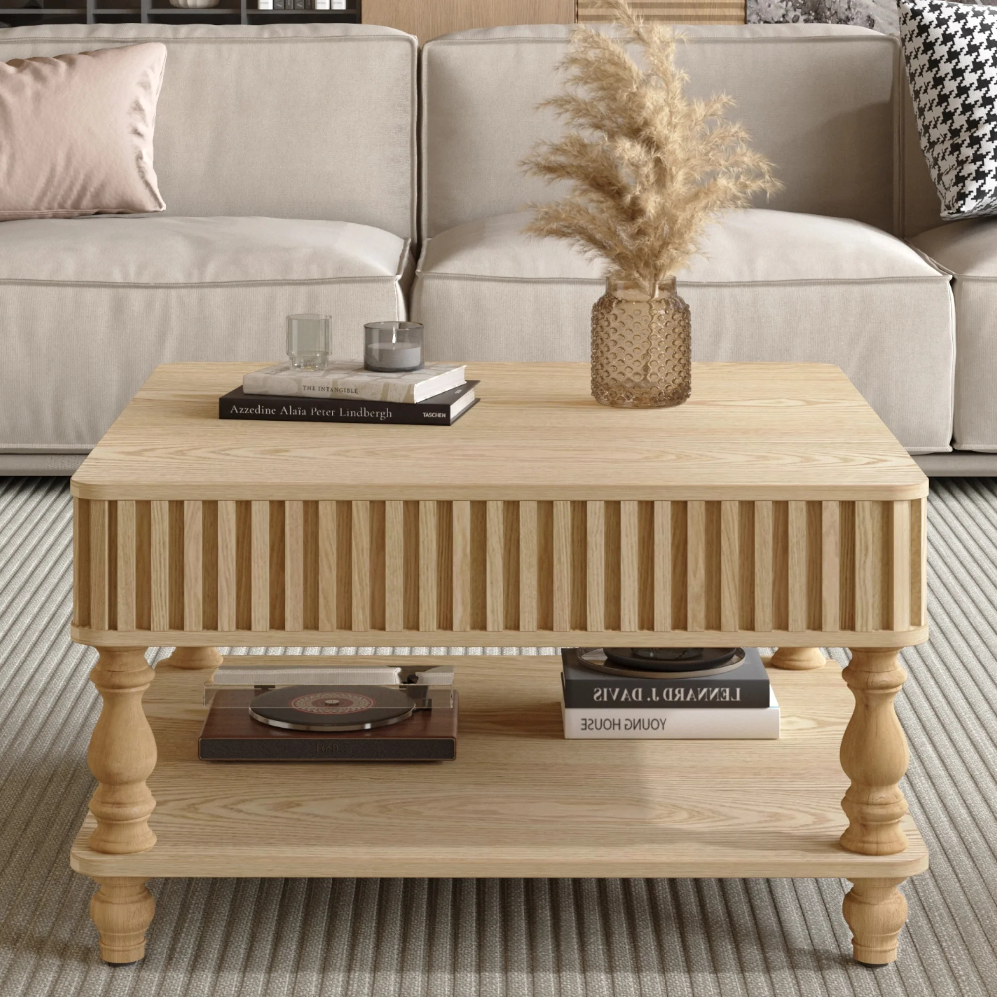 Walker Edison | Lift-Top Elevated Traditional Fluted Coffee Table - Image 4