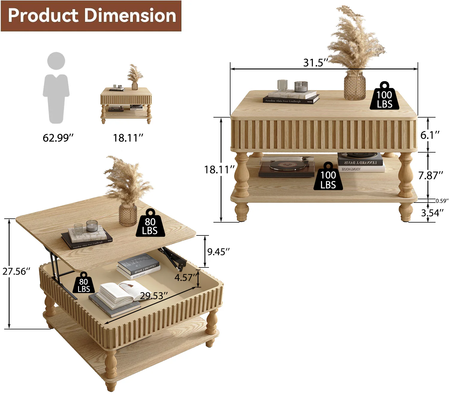 Walker Edison | Lift-Top Elevated Traditional Fluted Coffee Table - Image 8