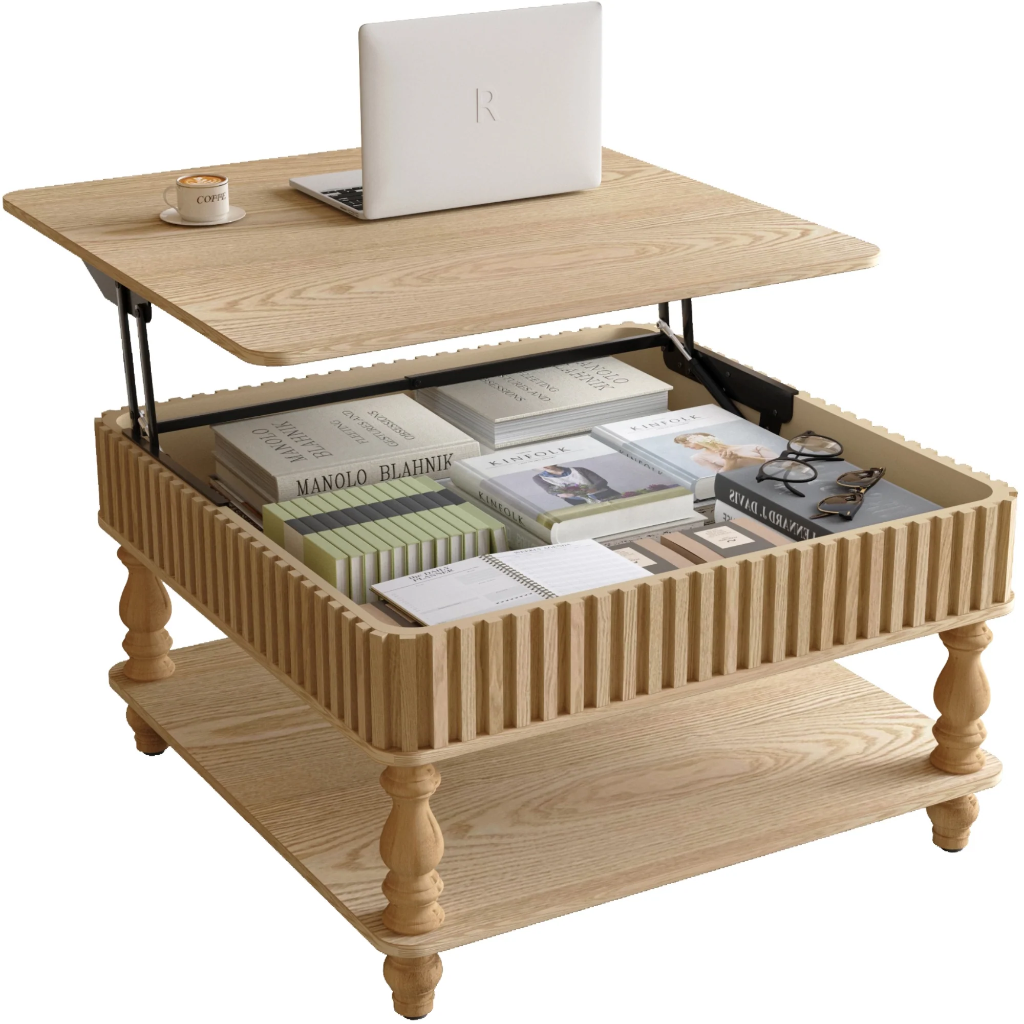 Walker Edison | Lift-Top Elevated Traditional Fluted Coffee Table - Image 9