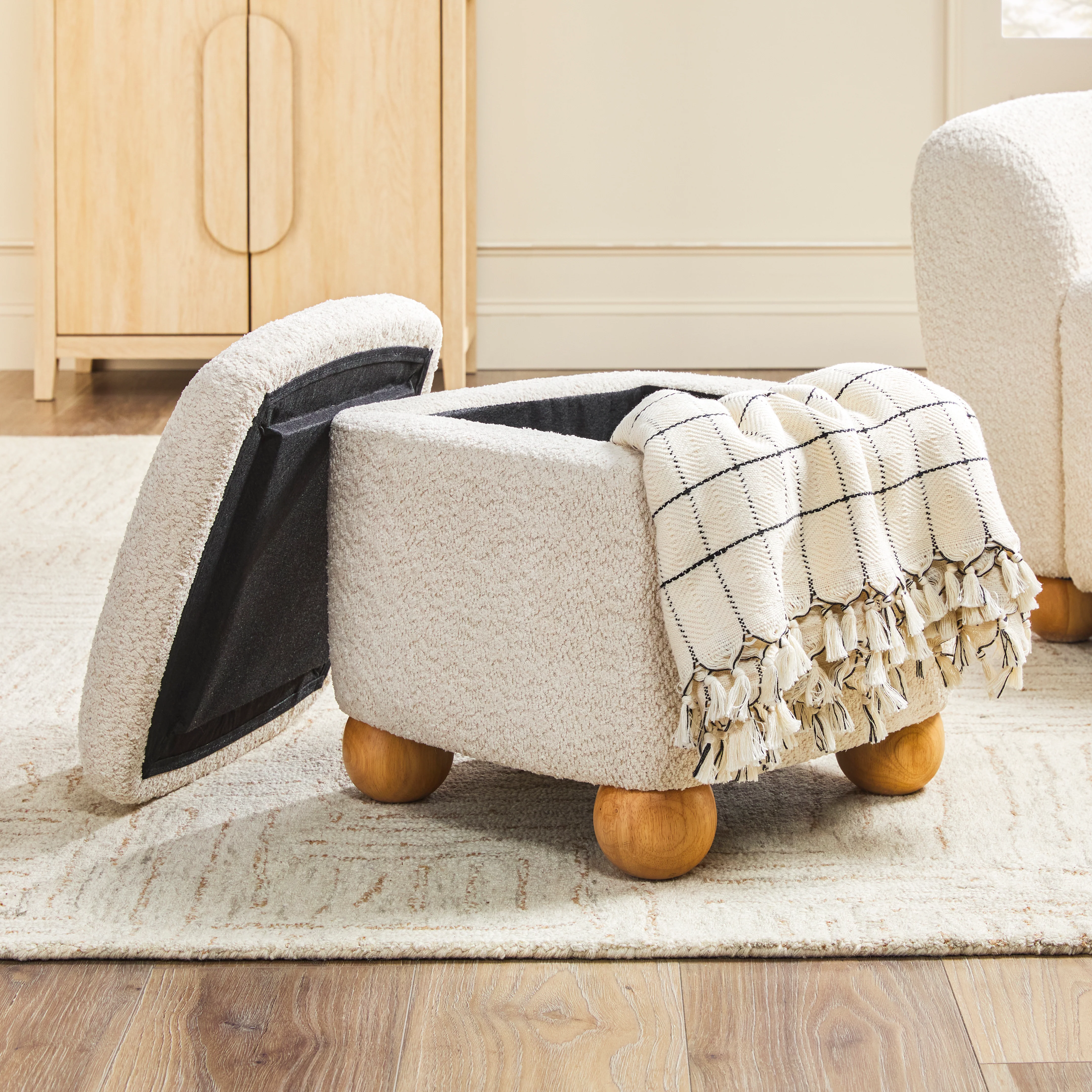 Linley Contemporary Bouclé Upholstered Accent Chair with Ottoman Set - Image 11