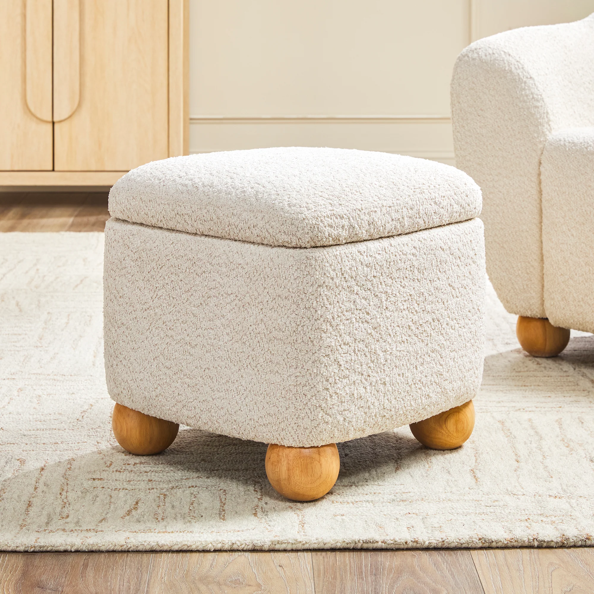 Linley Contemporary Bouclé Upholstered Accent Chair with Ottoman Set - Image 5