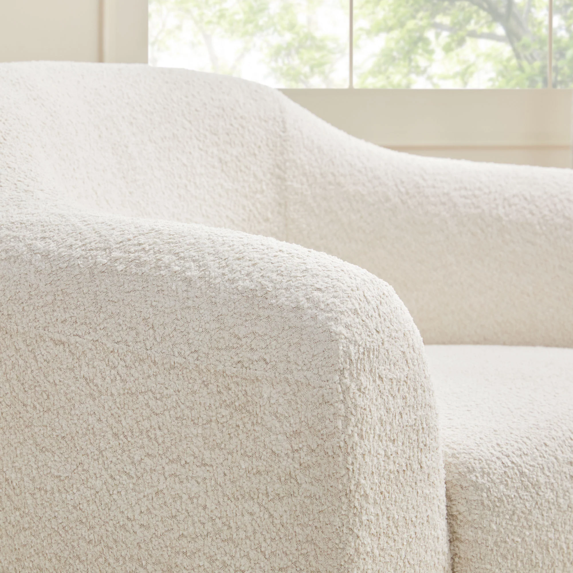 Linley Contemporary Bouclé Upholstered Accent Chair with Ottoman Set - Image 7