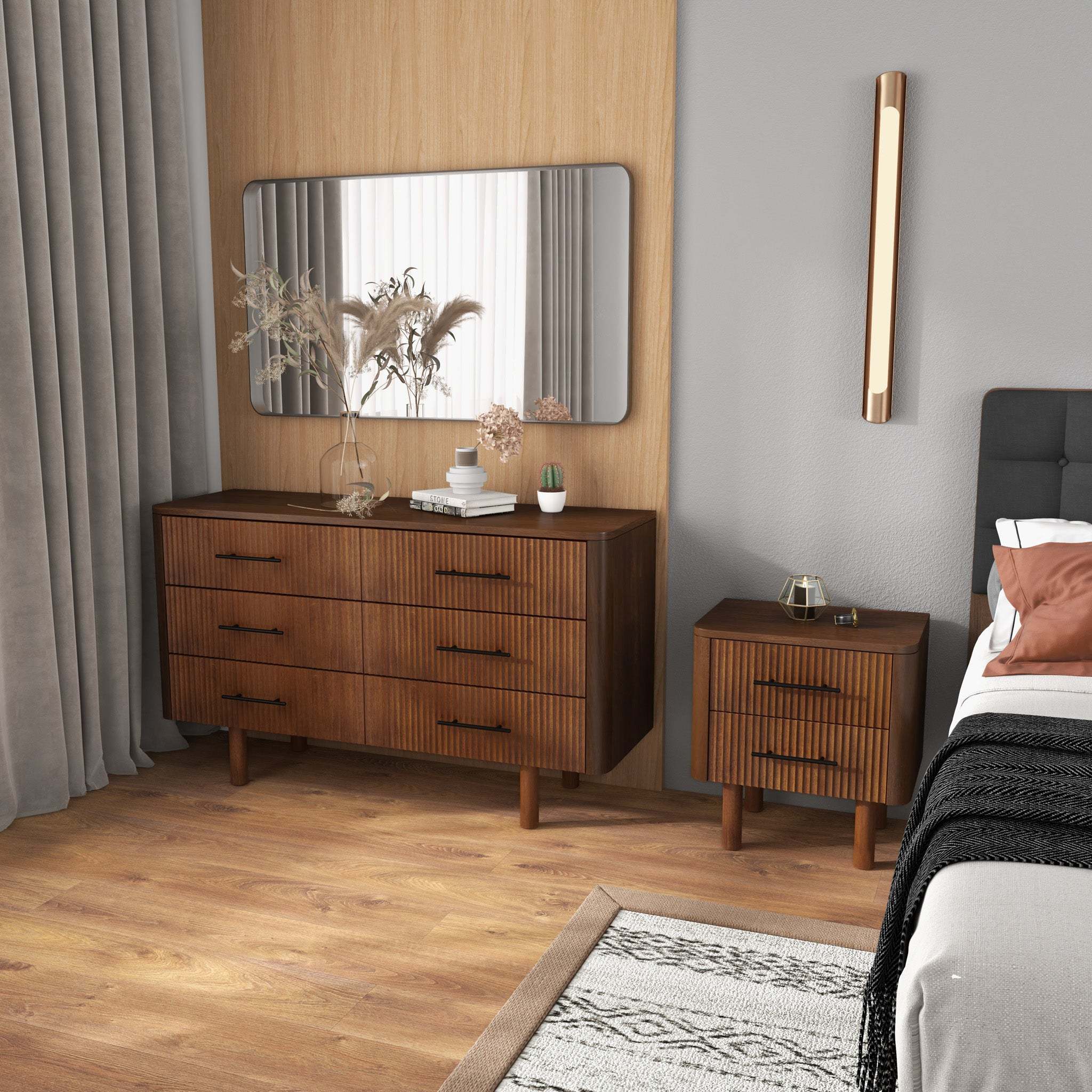 Logan Mid Century Modern Reeded Nightstand with 2 Drawers - Image 13