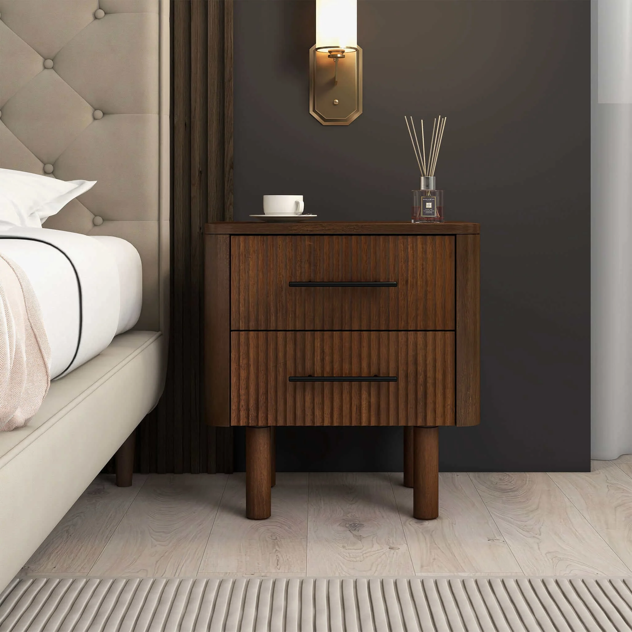 Logan Mid Century Modern Reeded Nightstand with 2 Drawers - Image 2