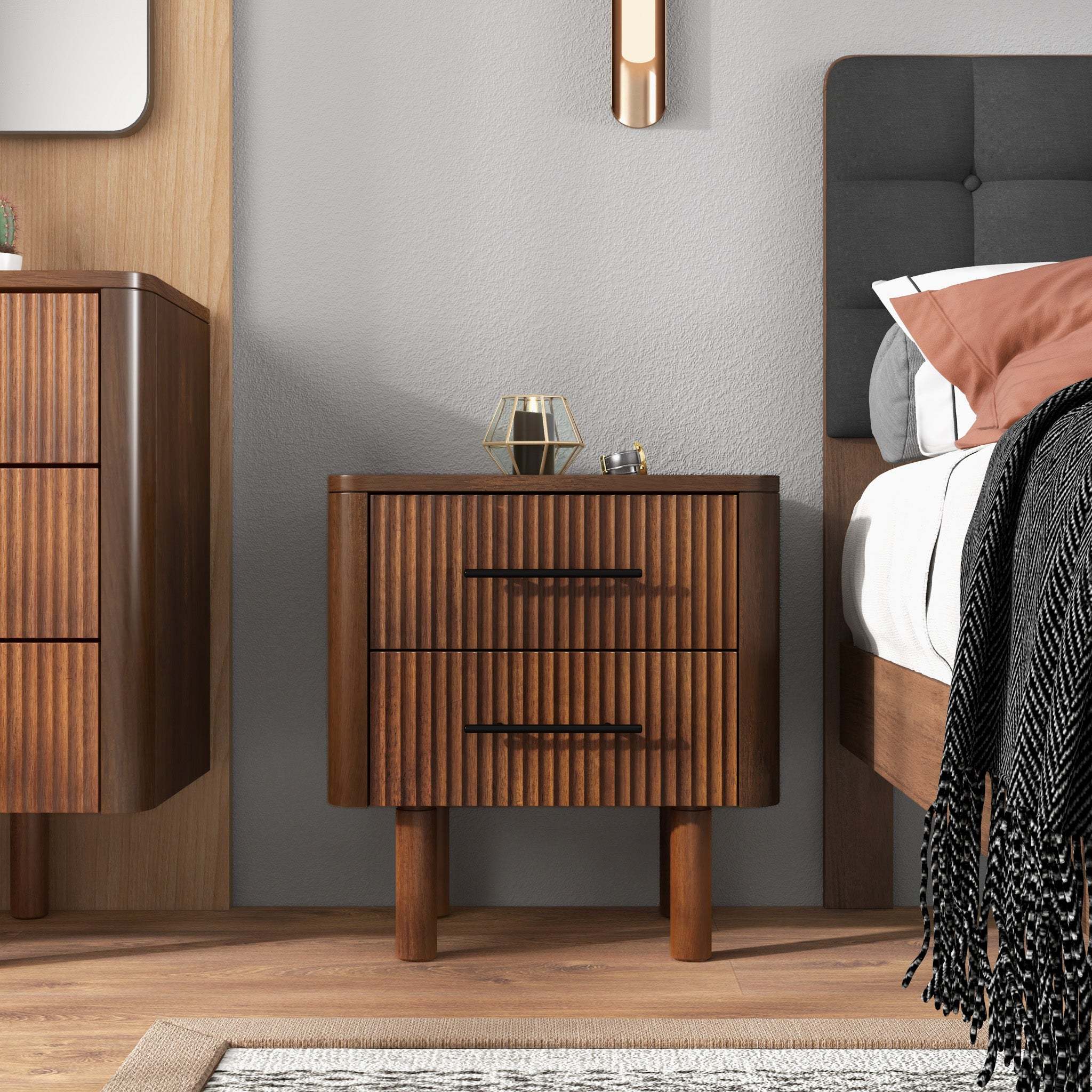 Logan Mid Century Modern Reeded Nightstand with 2 Drawers - Image 3