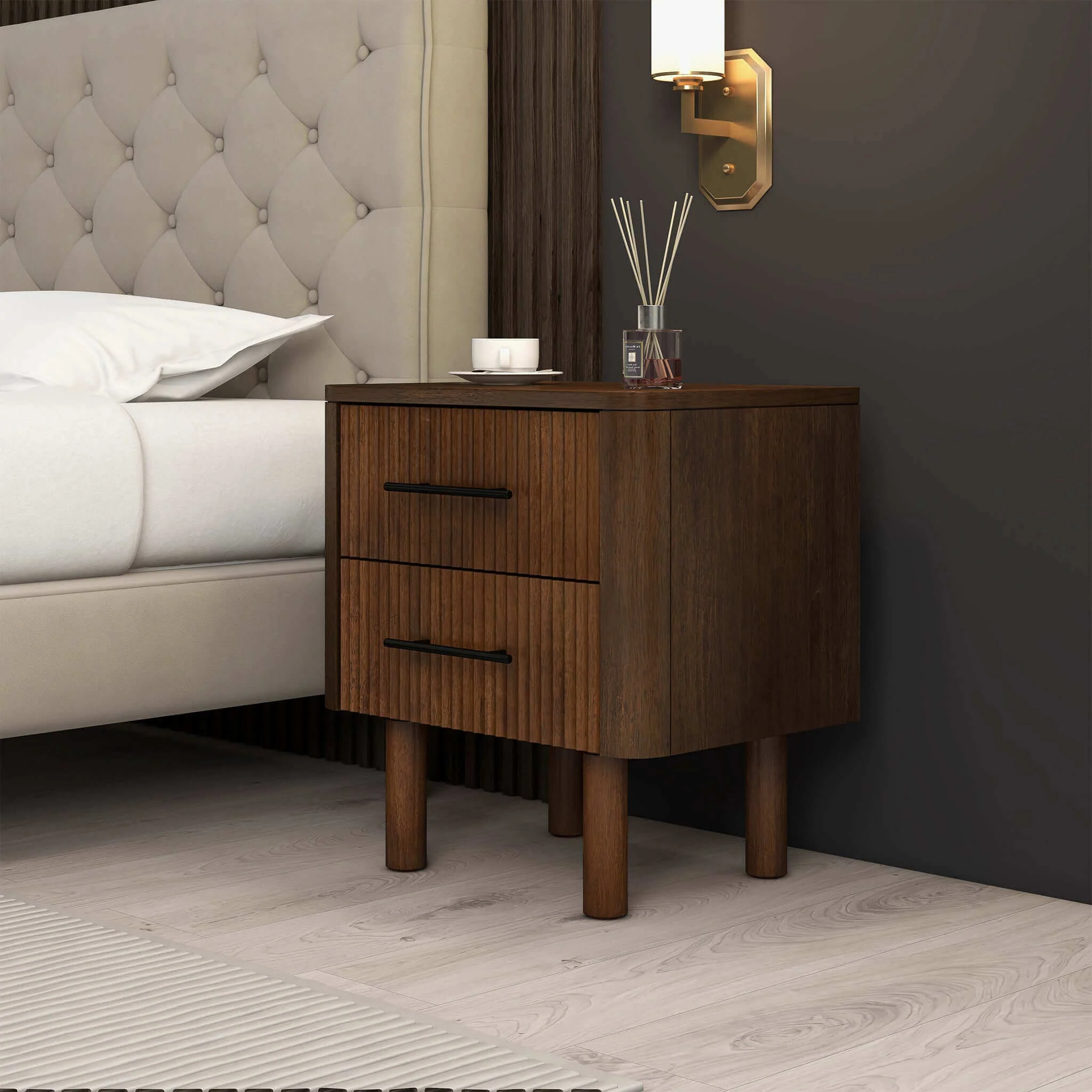 Logan Mid Century Modern Reeded Nightstand with 2 Drawers - Image 4