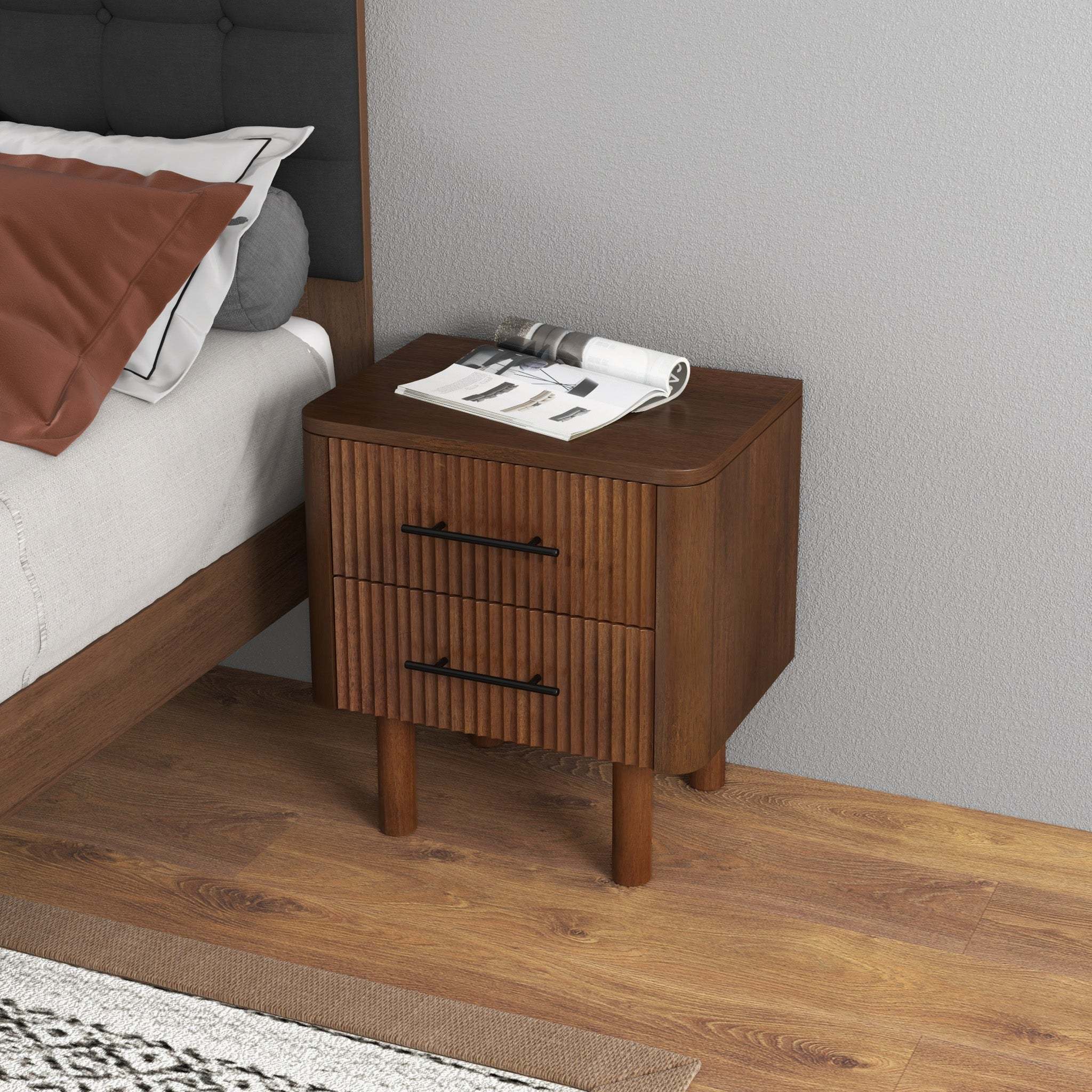 Logan Mid Century Modern Reeded Nightstand with 2 Drawers - Image 8