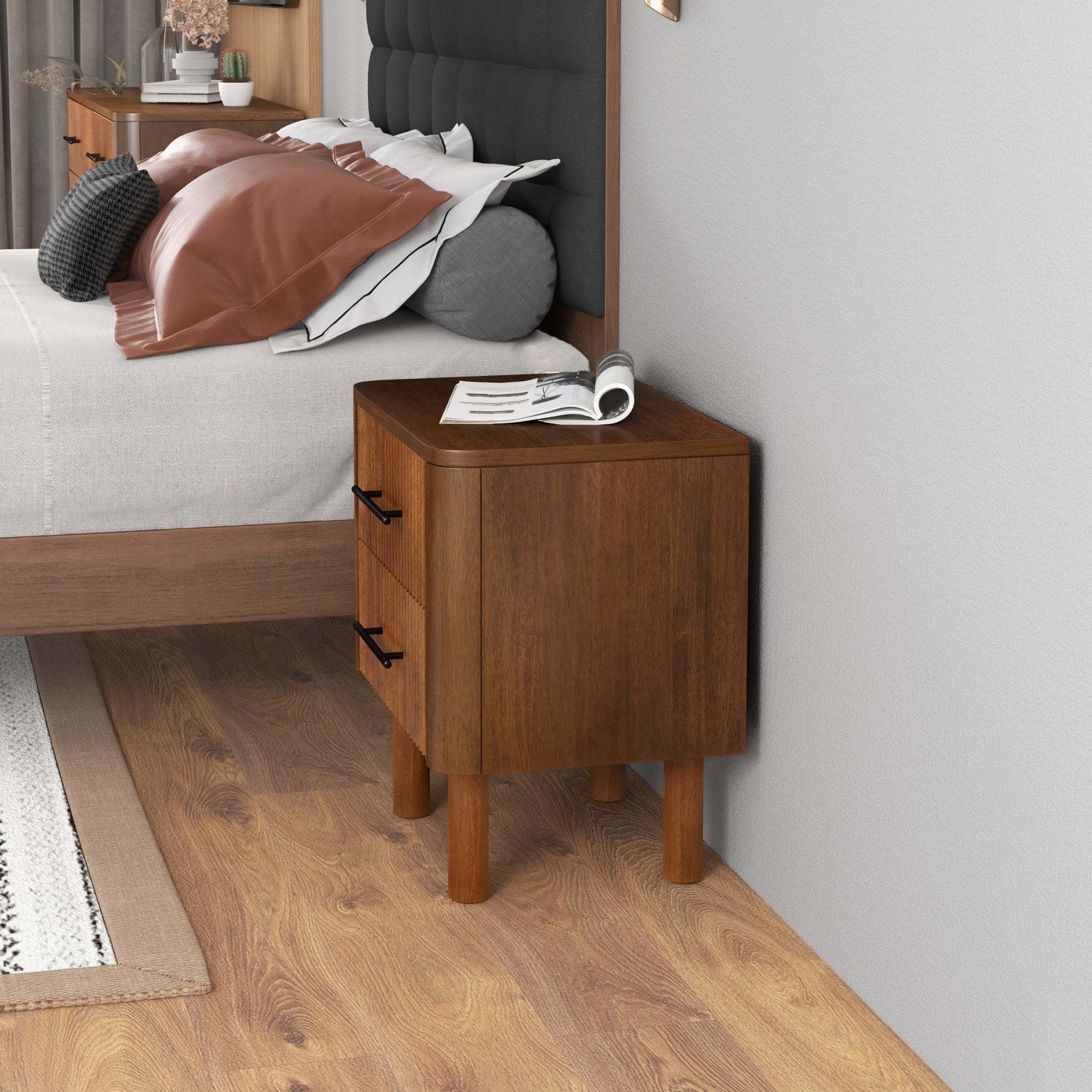 Logan Mid Century Modern Reeded Nightstand with 2 Drawers - Image 9