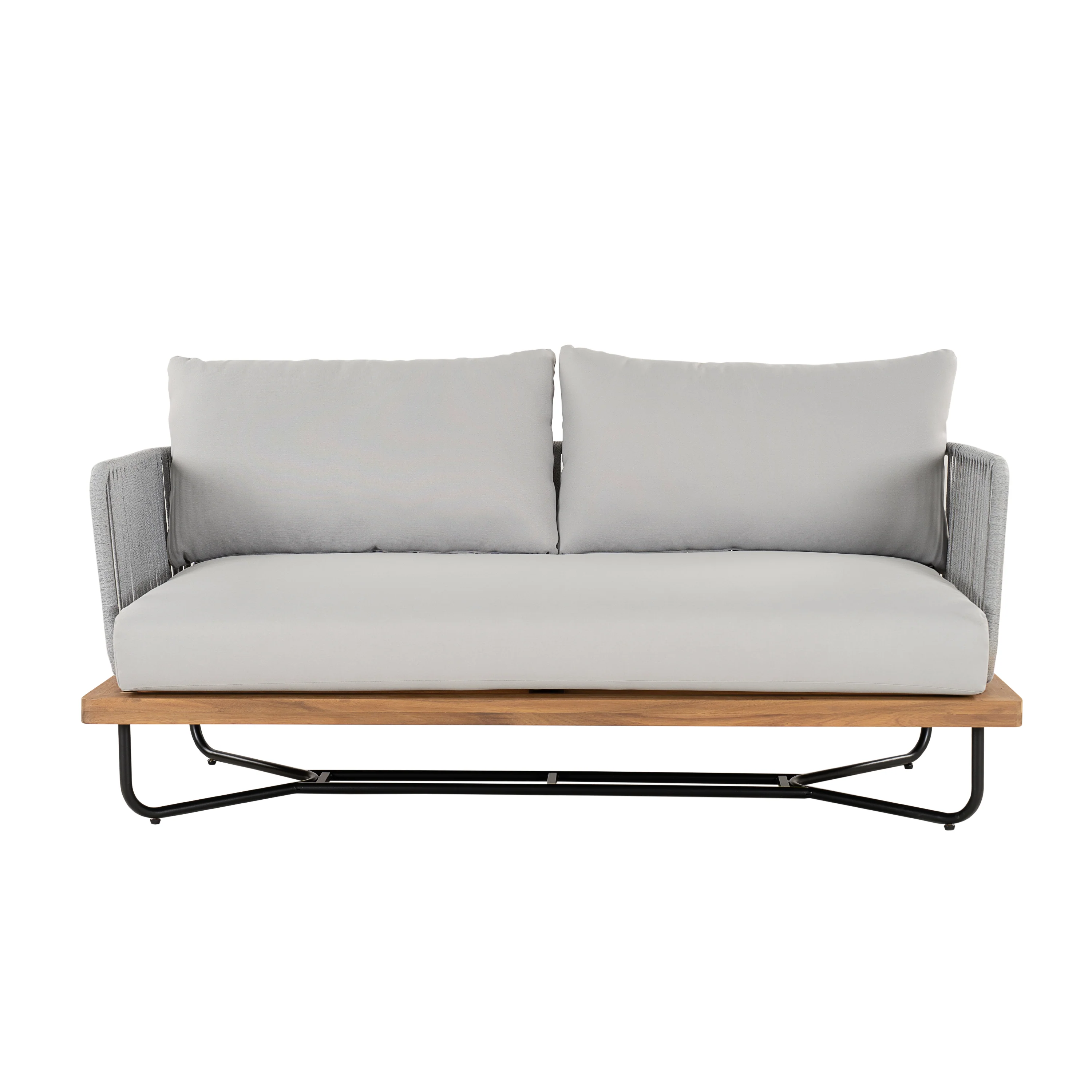 Lucca Outdoor 4 Piece Acacia Wood & Rope Woven Sofa Conversation Set - Image 5