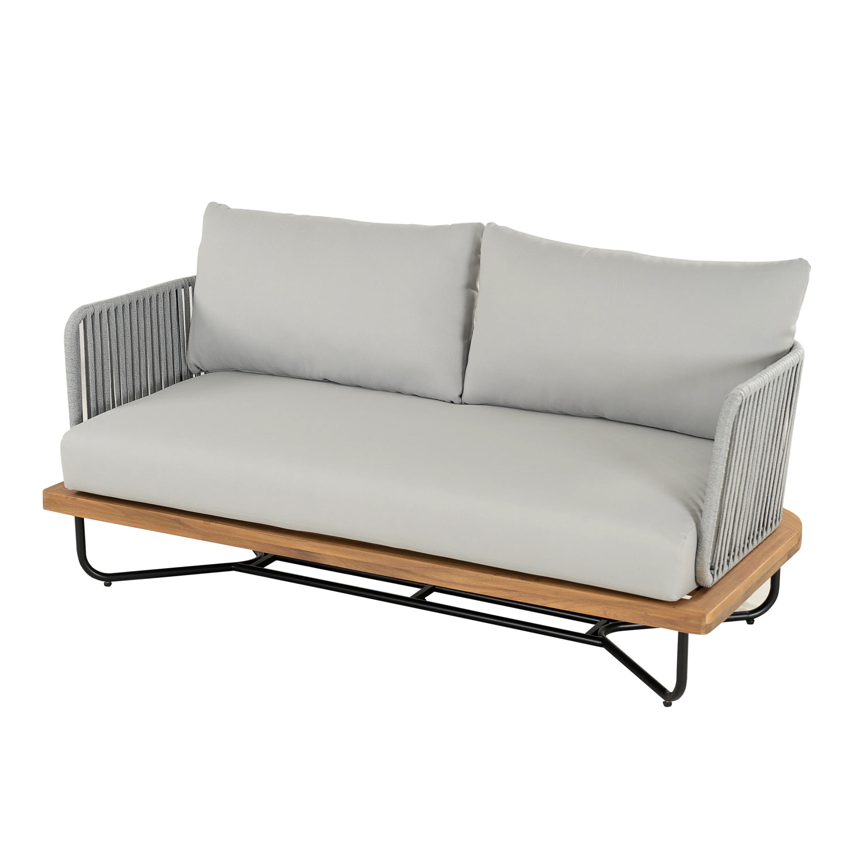 Lucca Outdoor 4 Piece Acacia Wood & Rope Woven Sofa Conversation Set - Image 6