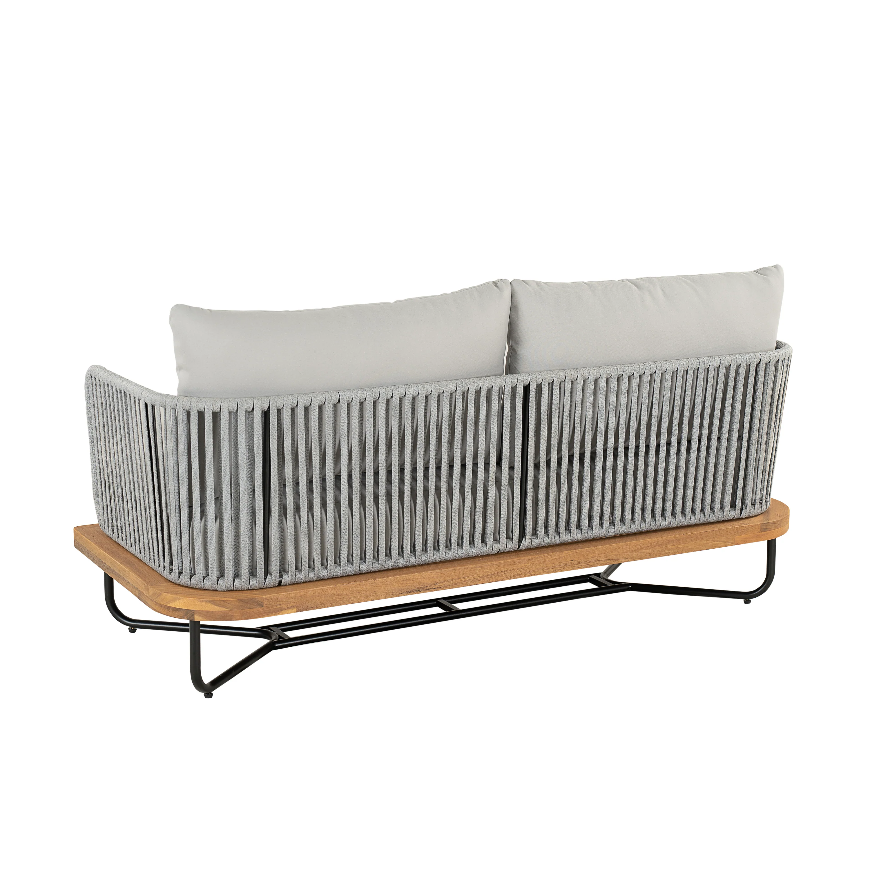 Lucca Outdoor 4 Piece Acacia Wood & Rope Woven Sofa Conversation Set - Image 7