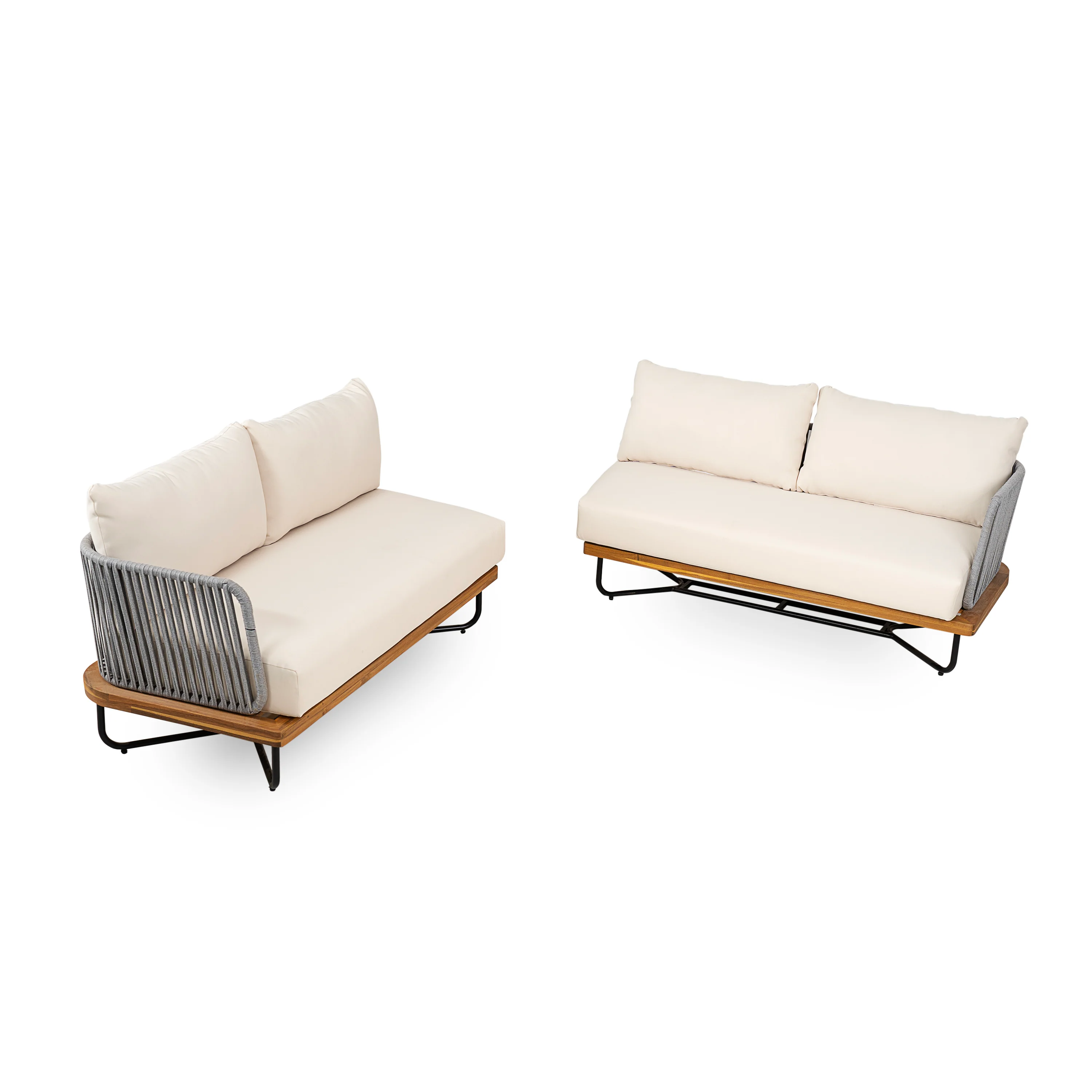 Lucca Outdoor Acacia Wood Rope Woven Sofa Sectional Modular Set - Image 2