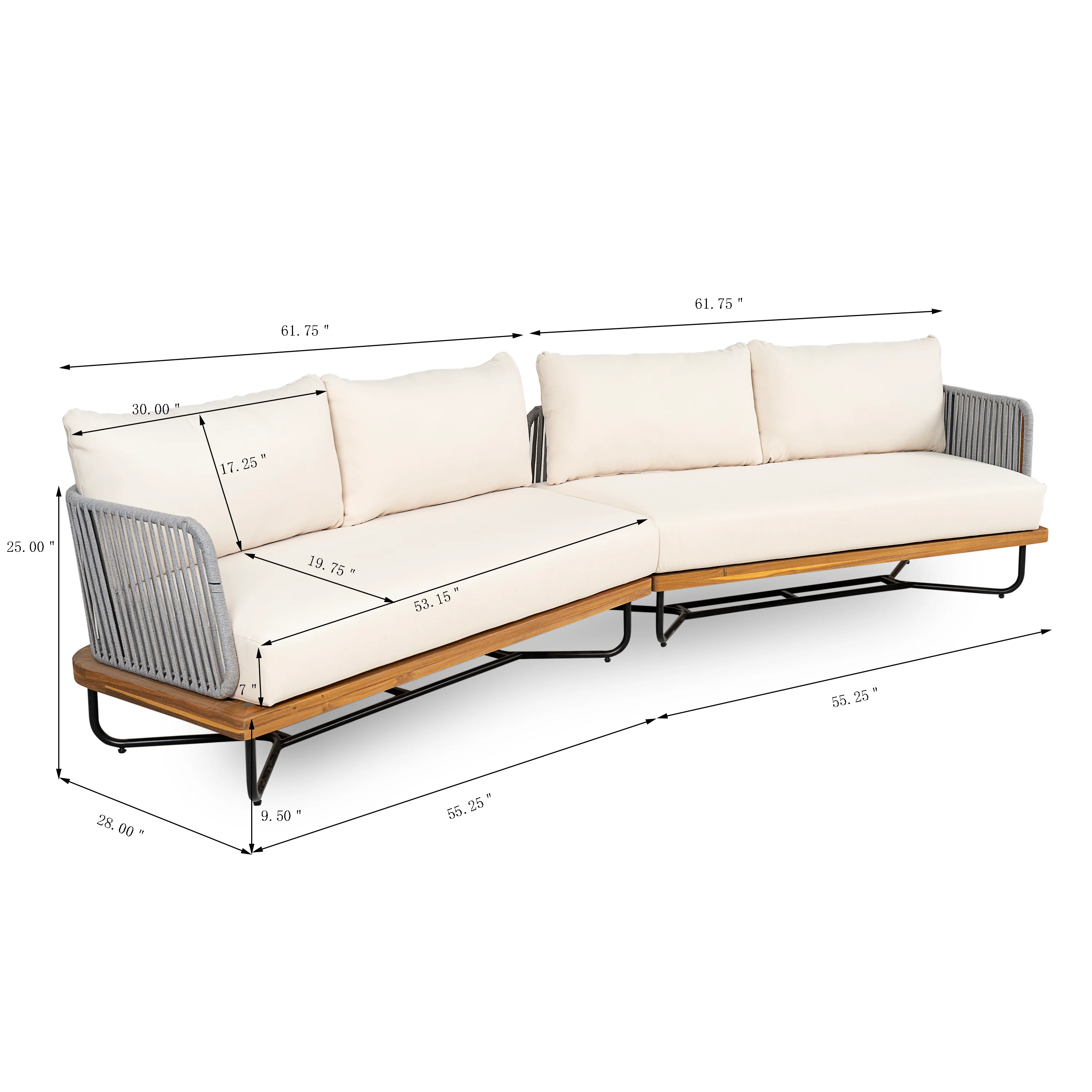 Lucca Outdoor Acacia Wood Rope Woven Sofa Sectional Modular Set - Image 3