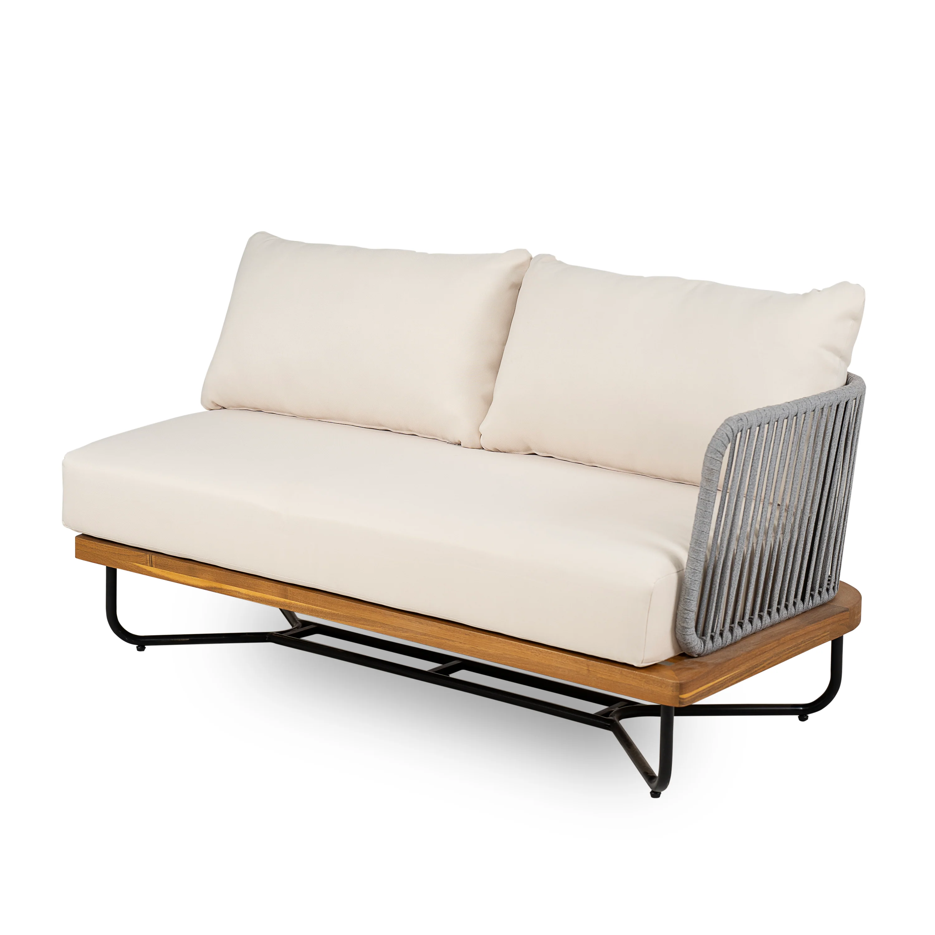 Lucca Outdoor Acacia Wood Rope Woven Sofa Sectional Modular Set - Image 7