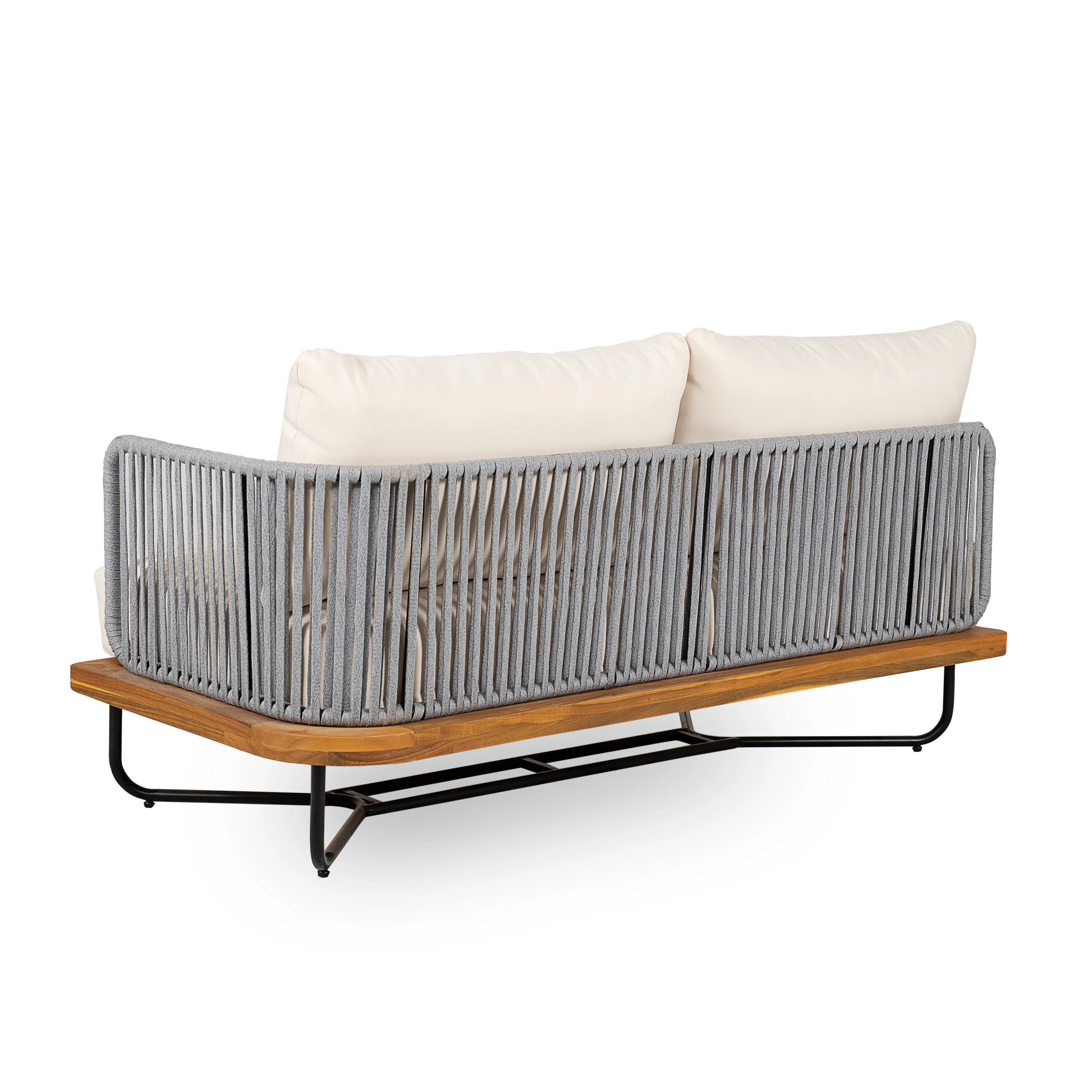 Lucca Outdoor Acacia Wood Rope Woven Sofa Sectional Modular Set - Image 8