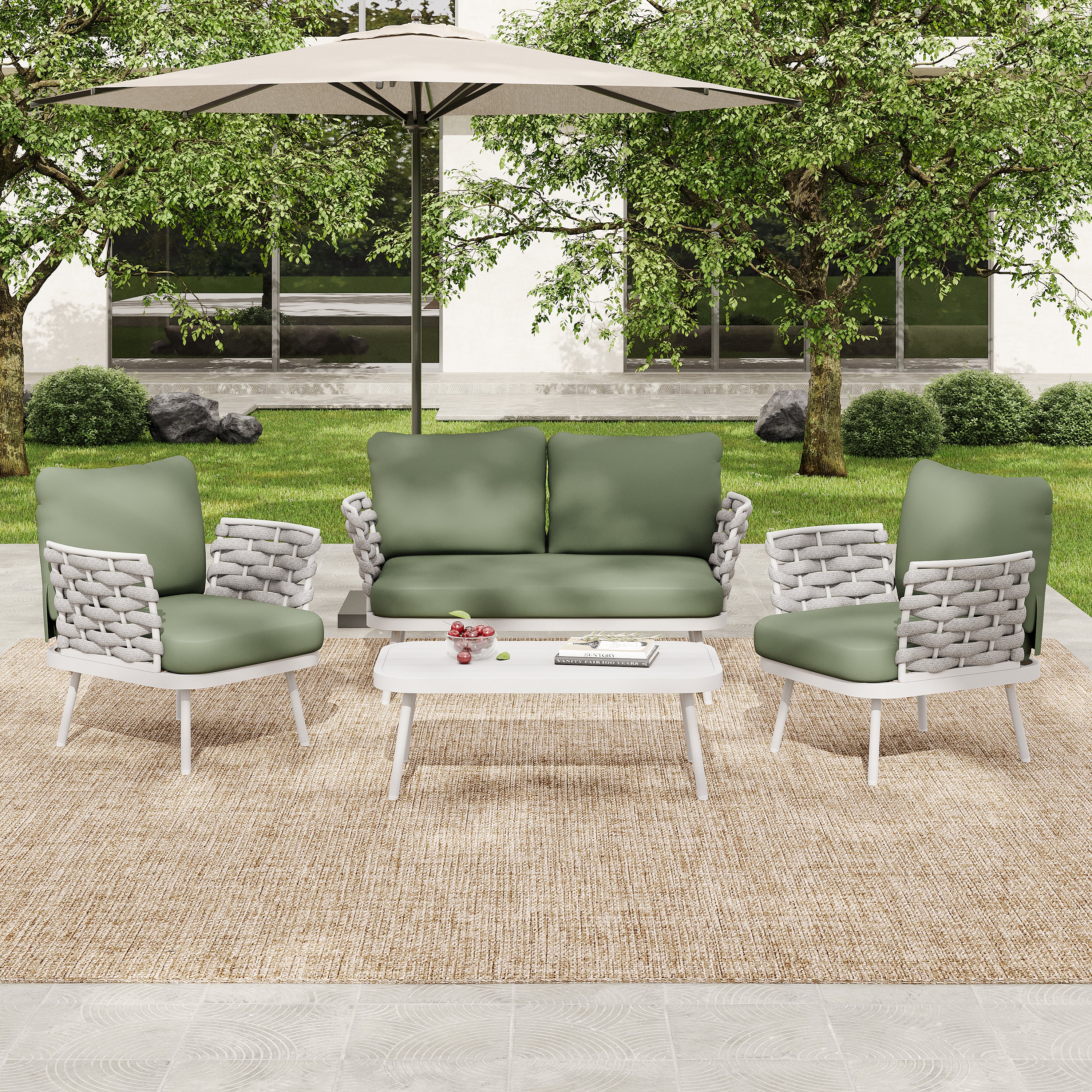 Mariano Outdoor Patio Steel 4-Pieces Loveseat Conversation Set