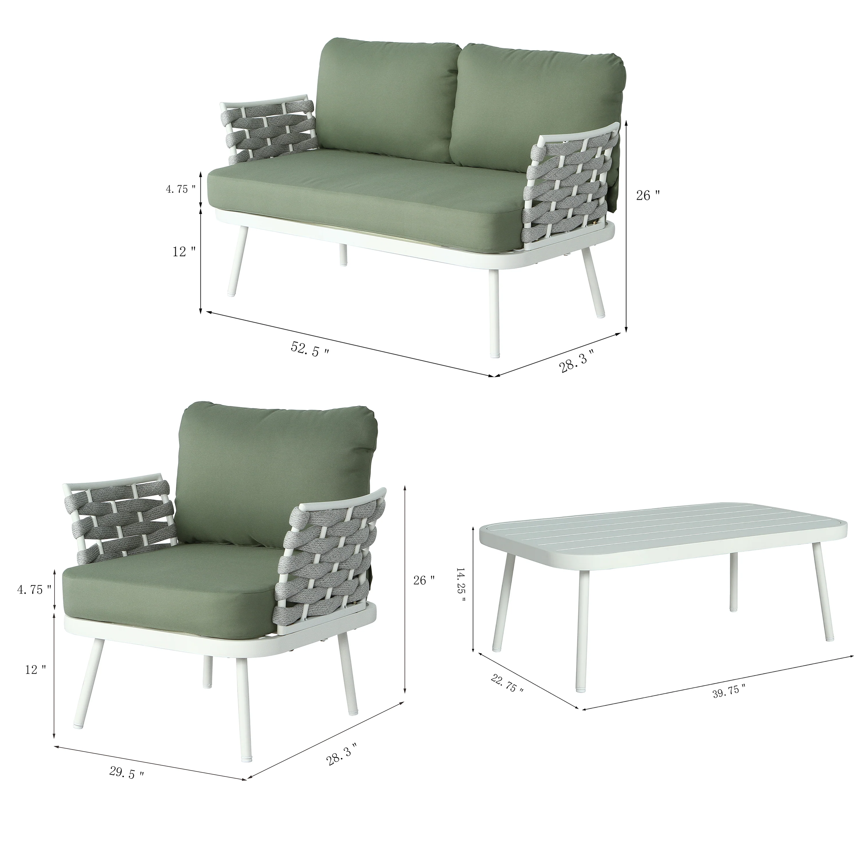 Mariano Outdoor Patio Steel 4-Pieces Loveseat Conversation Set - Image 17