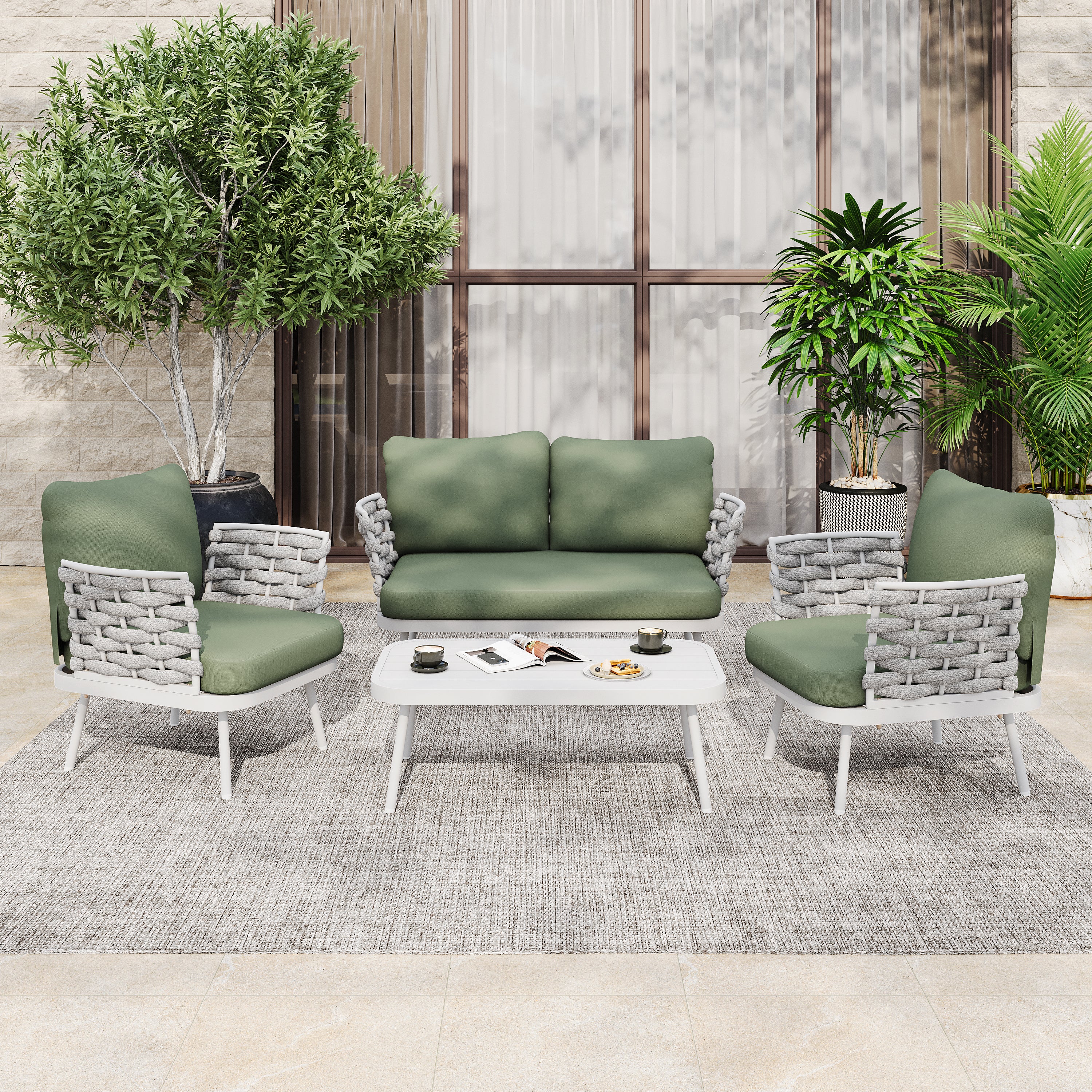 Mariano Outdoor Patio Steel 4-Pieces Loveseat Conversation Set - Image 2