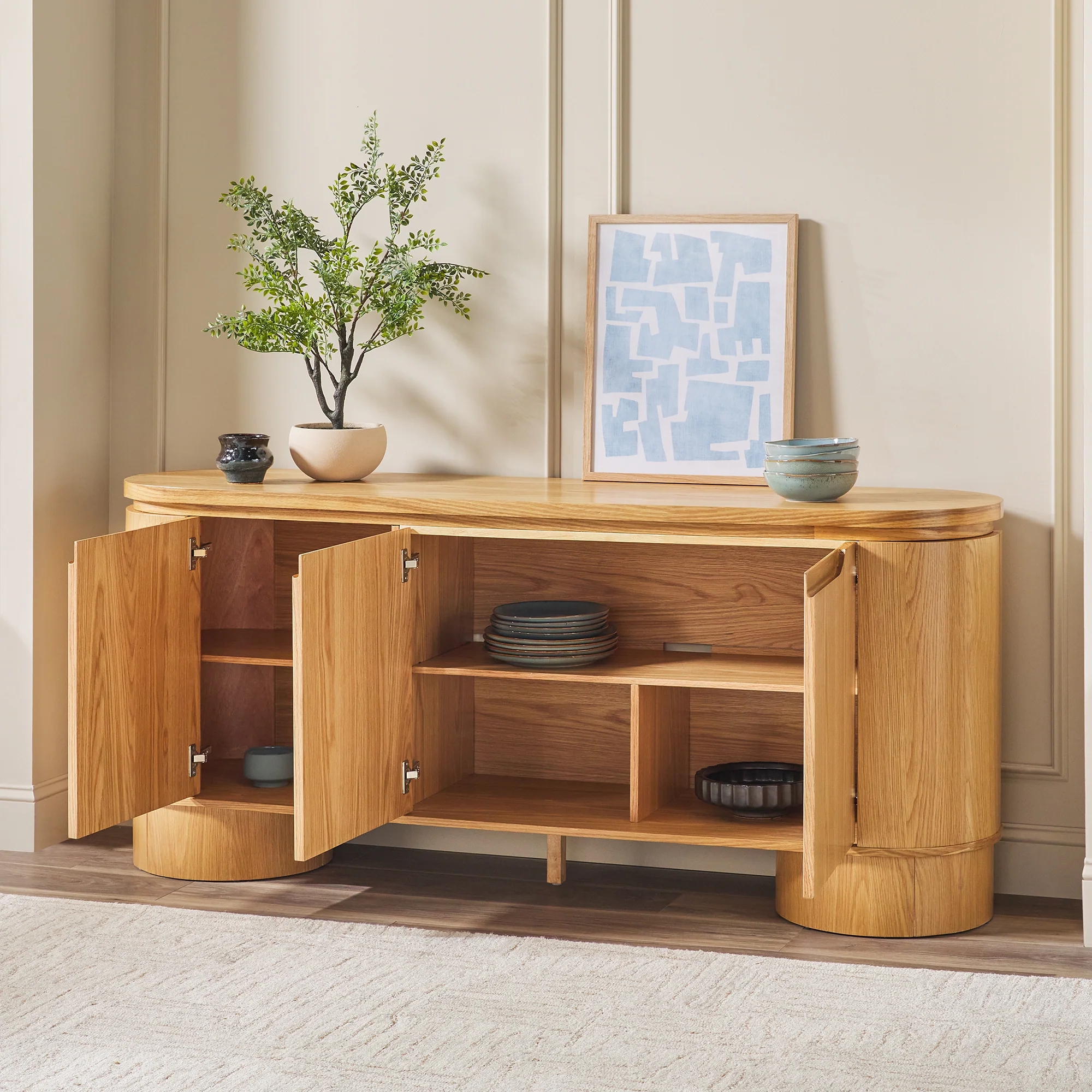 Maya Modern Curved Wood 70" TV Stand Sideboard - Image 14