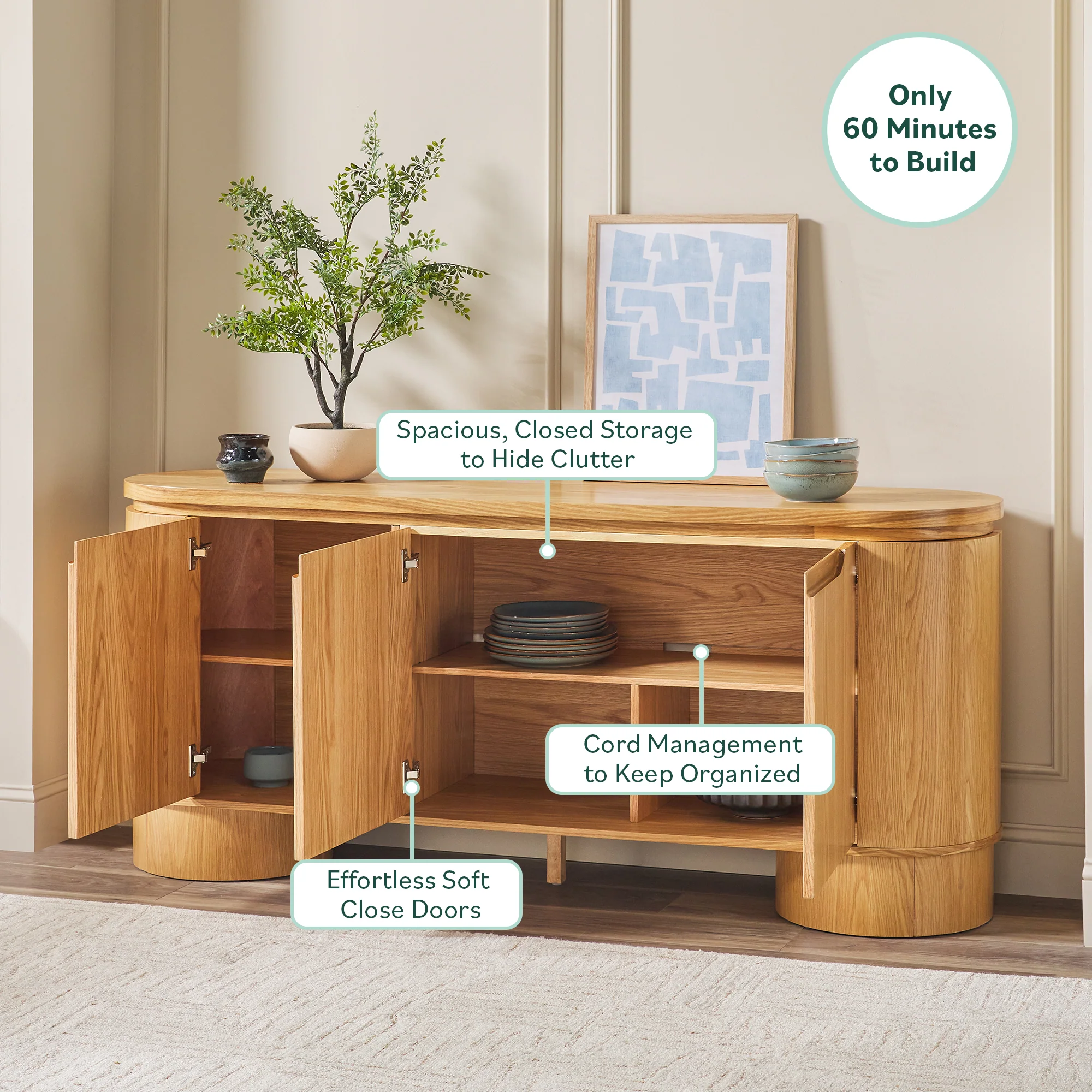 Maya Modern Curved Wood 70" TV Stand Sideboard - Image 16