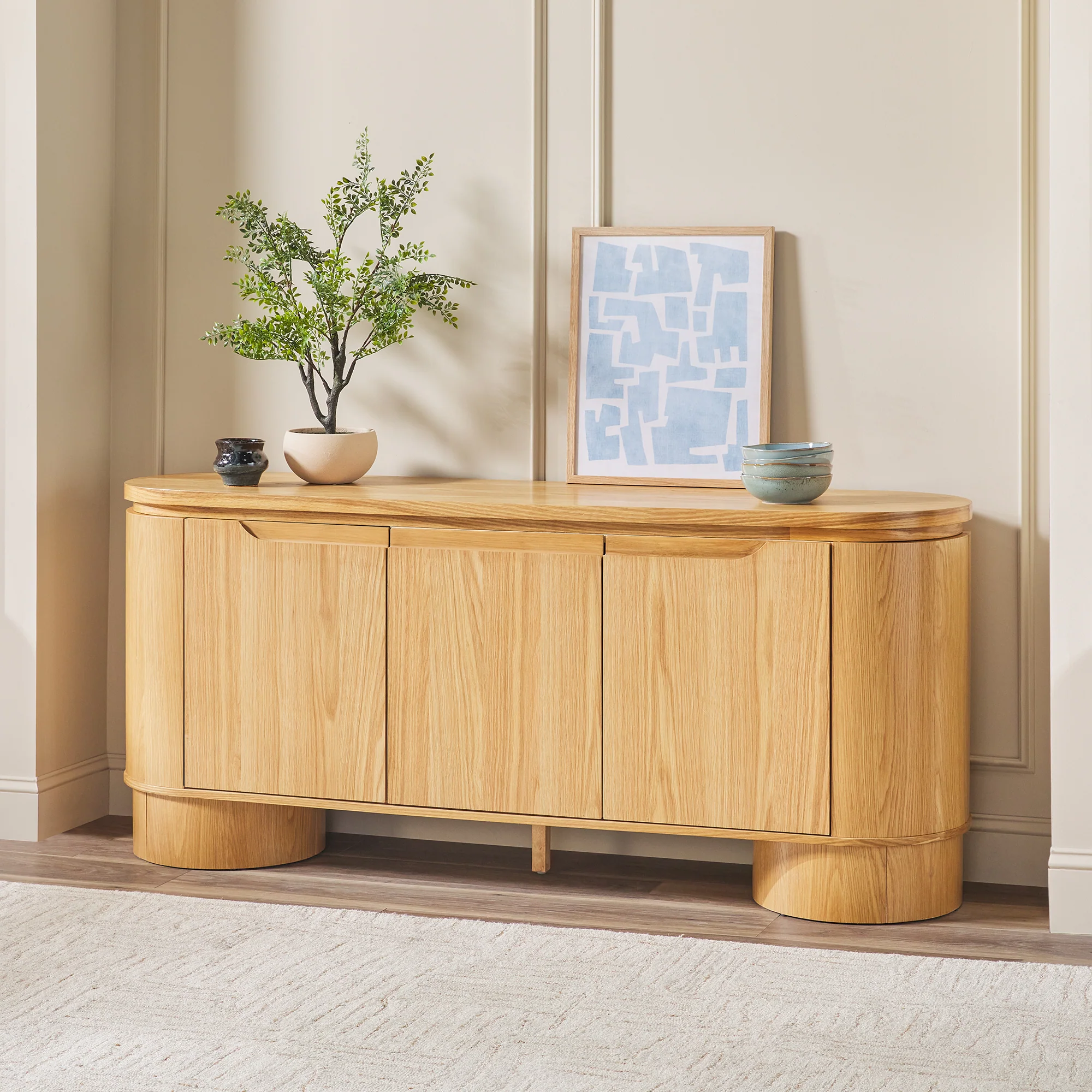 Maya Modern Curved Wood 70" TV Stand Sideboard - Image 2