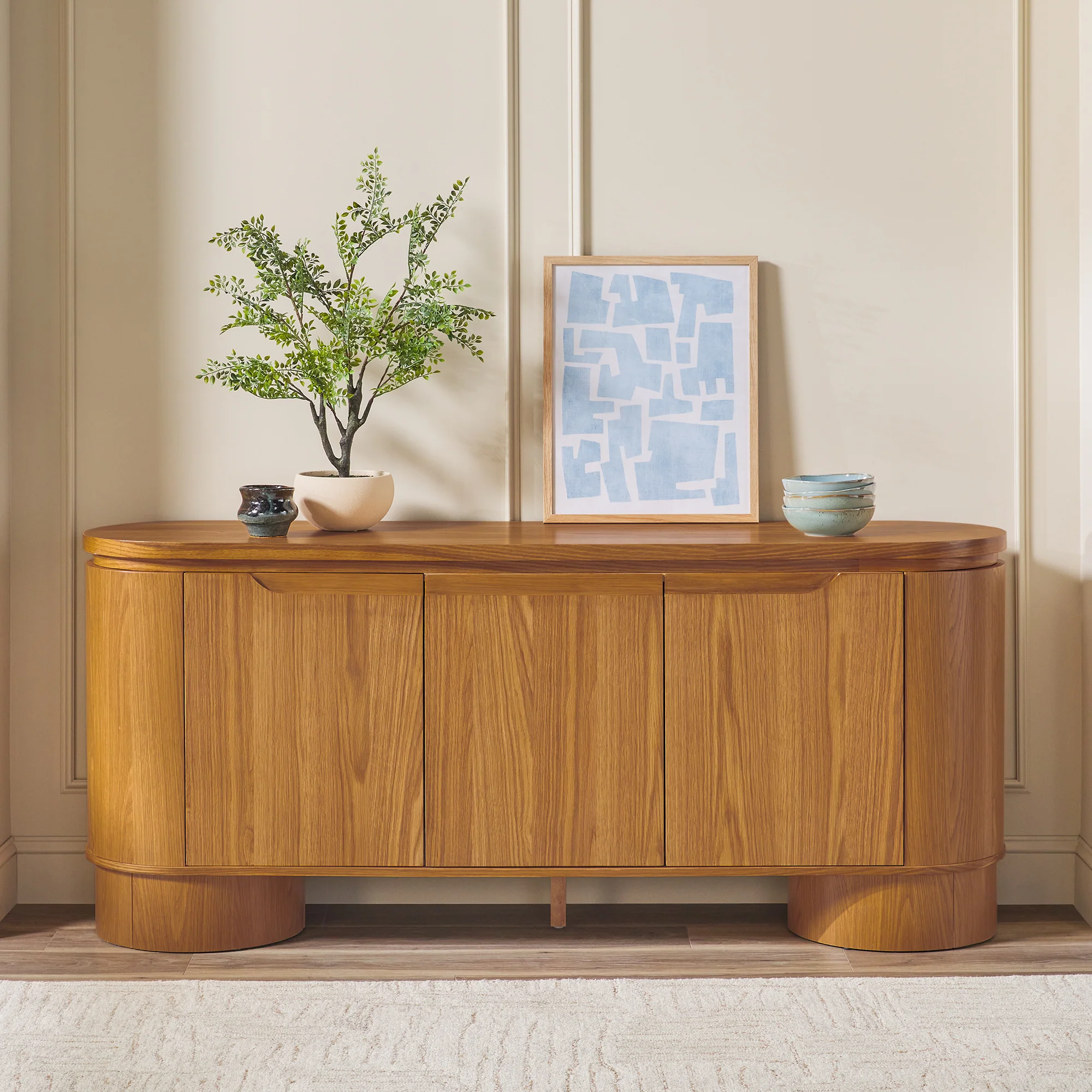 Maya Modern Curved Wood 70" TV Stand Sideboard - Image 3