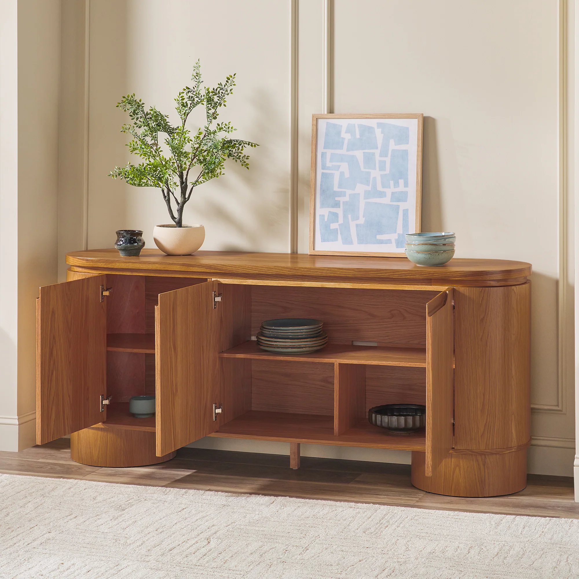 Maya Modern Curved Wood 70" TV Stand Sideboard - Image 4