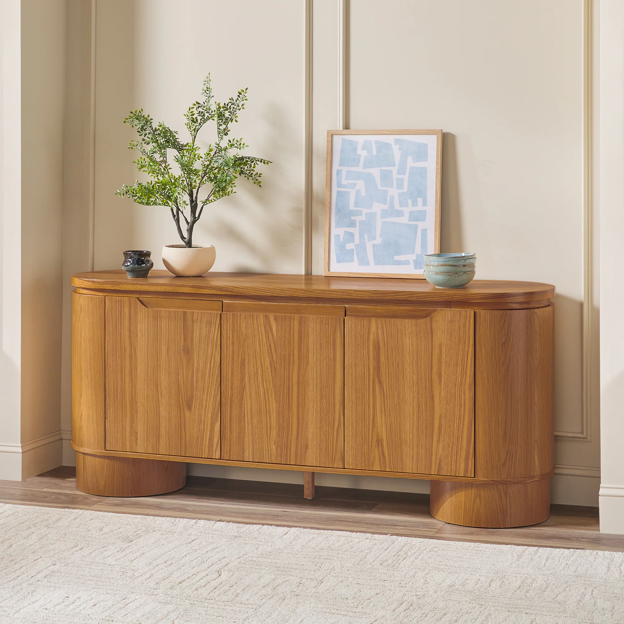 Maya Modern Curved Wood 70" TV Stand Sideboard - Image 5
