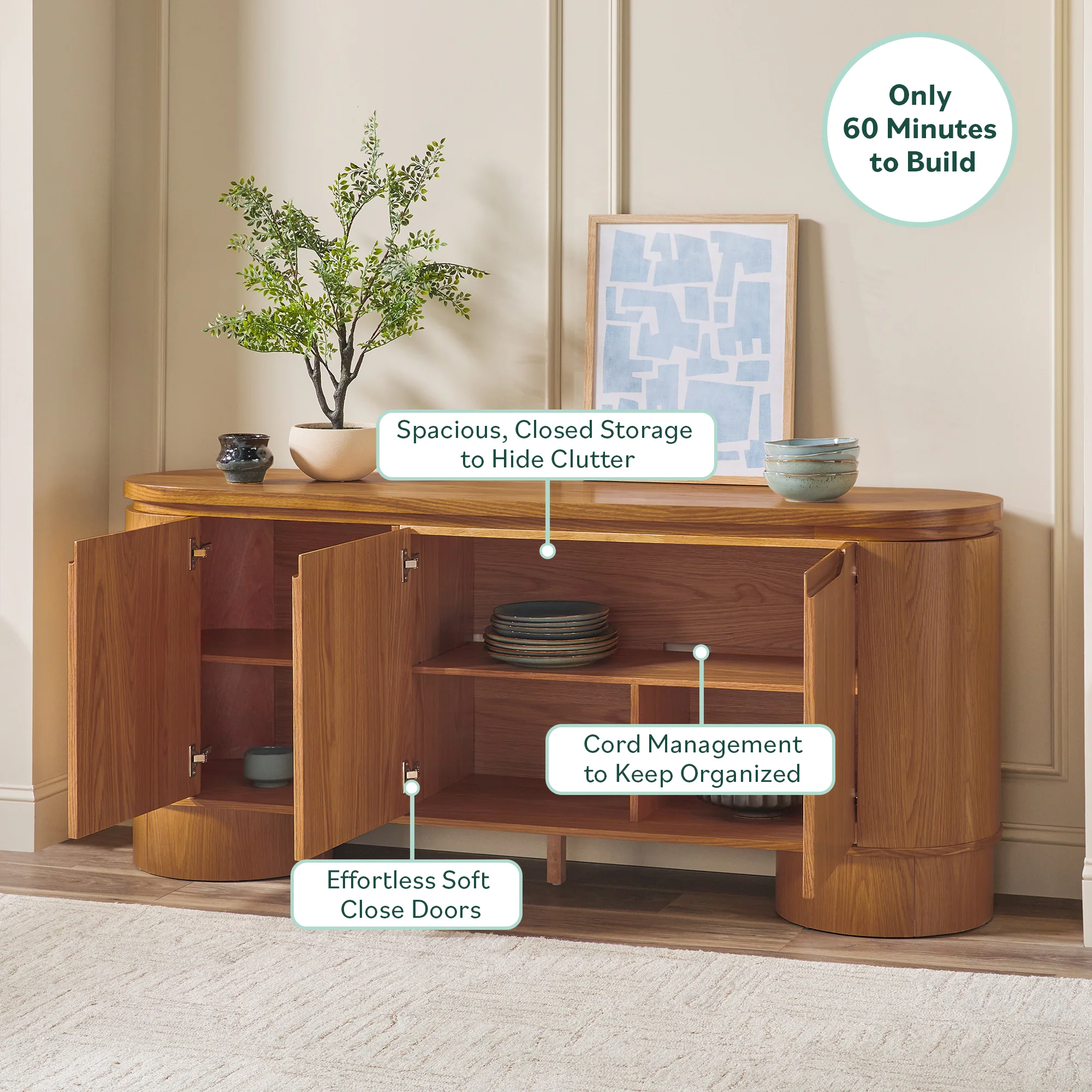 Maya Modern Curved Wood 70" TV Stand Sideboard - Image 7
