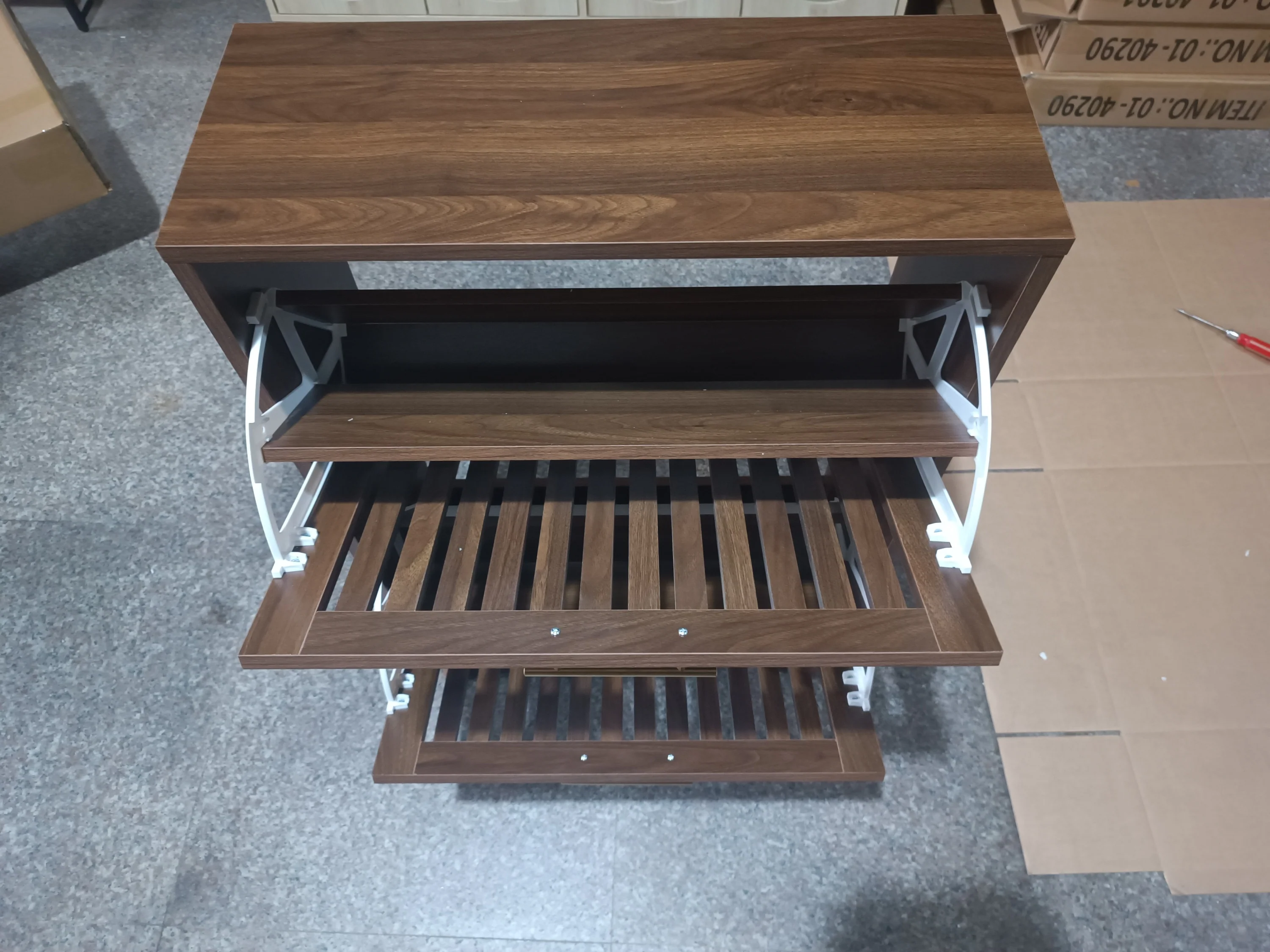 Medieval Modern Walnut Shoe Rack Entryway Cabinet - Image 12