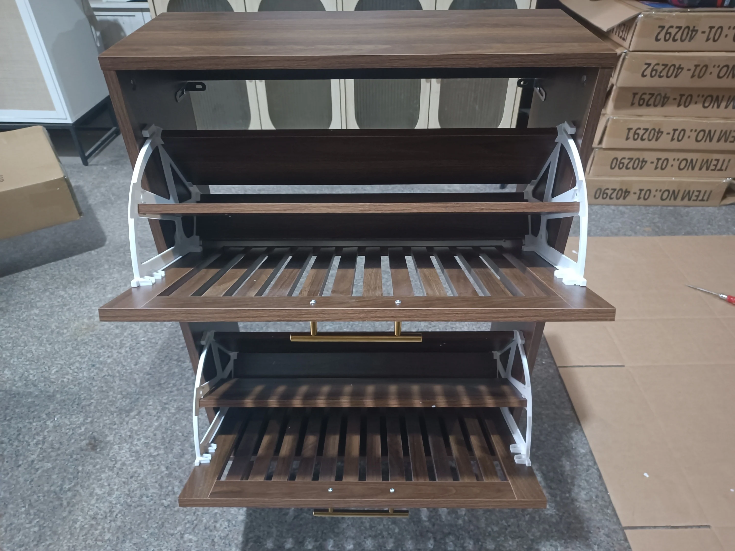Medieval Modern Walnut Shoe Rack Entryway Cabinet - Image 13