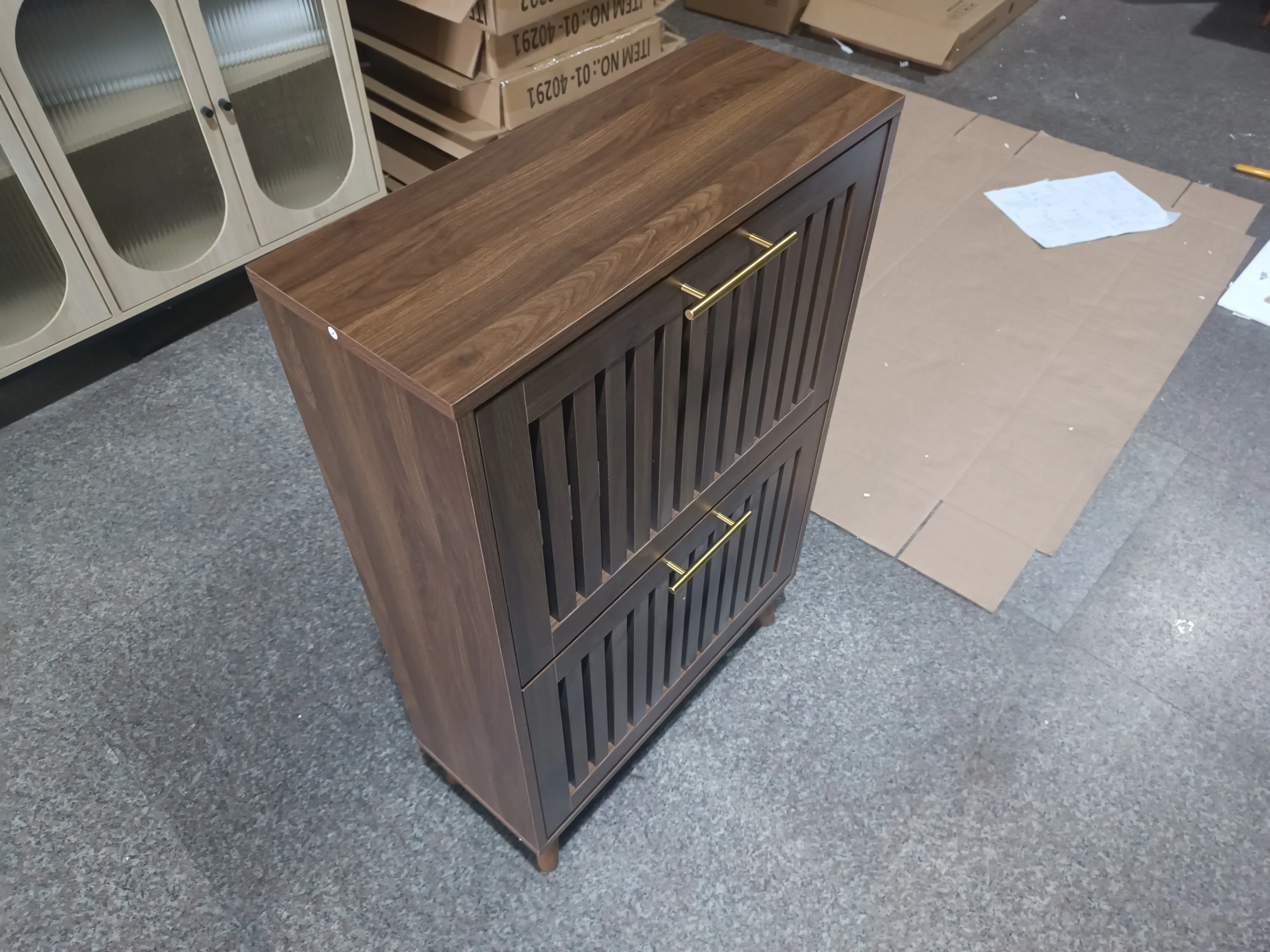 Medieval Modern Walnut Shoe Rack Entryway Cabinet - Image 14