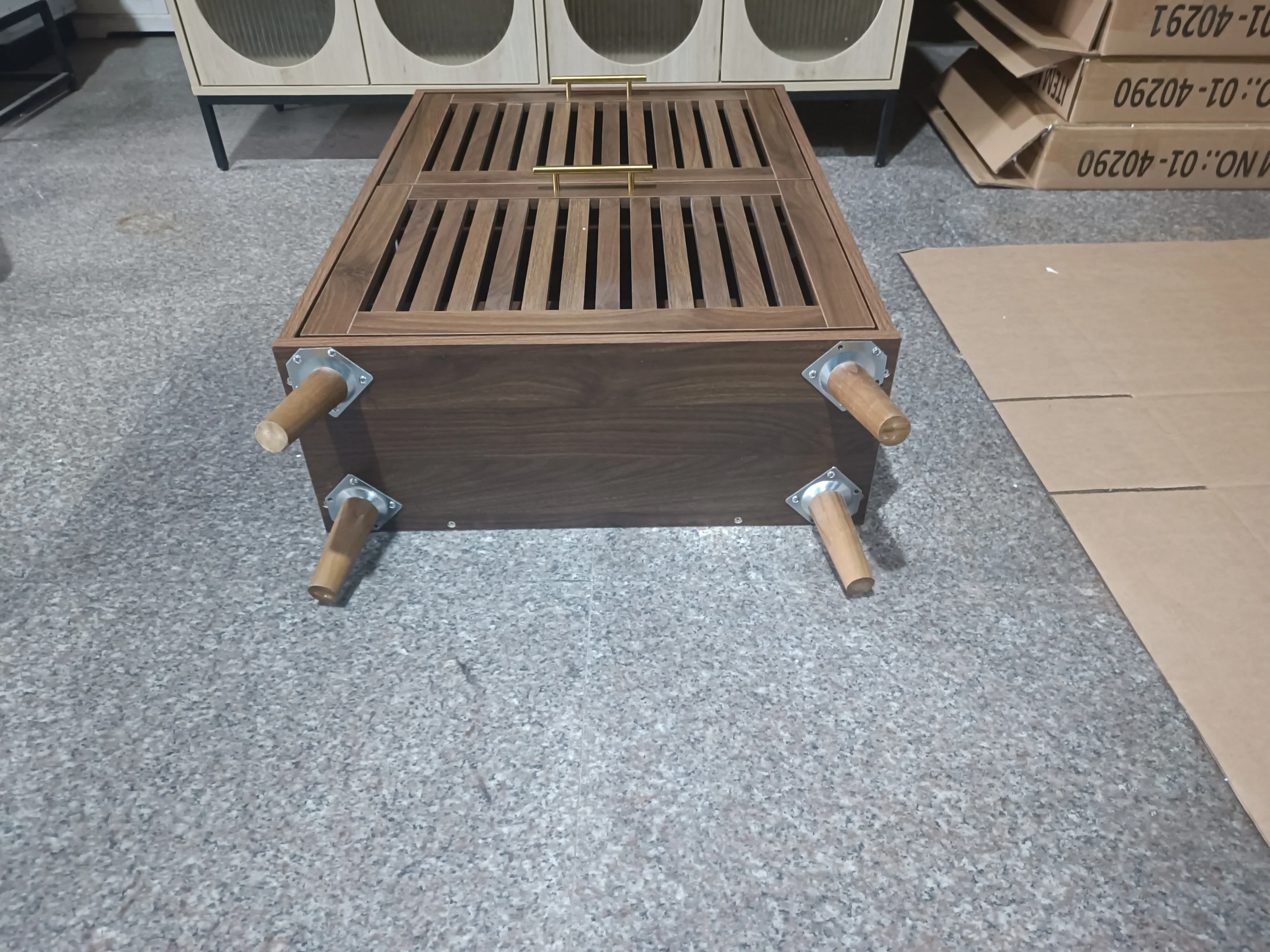 Medieval Modern Walnut Shoe Rack Entryway Cabinet - Image 17
