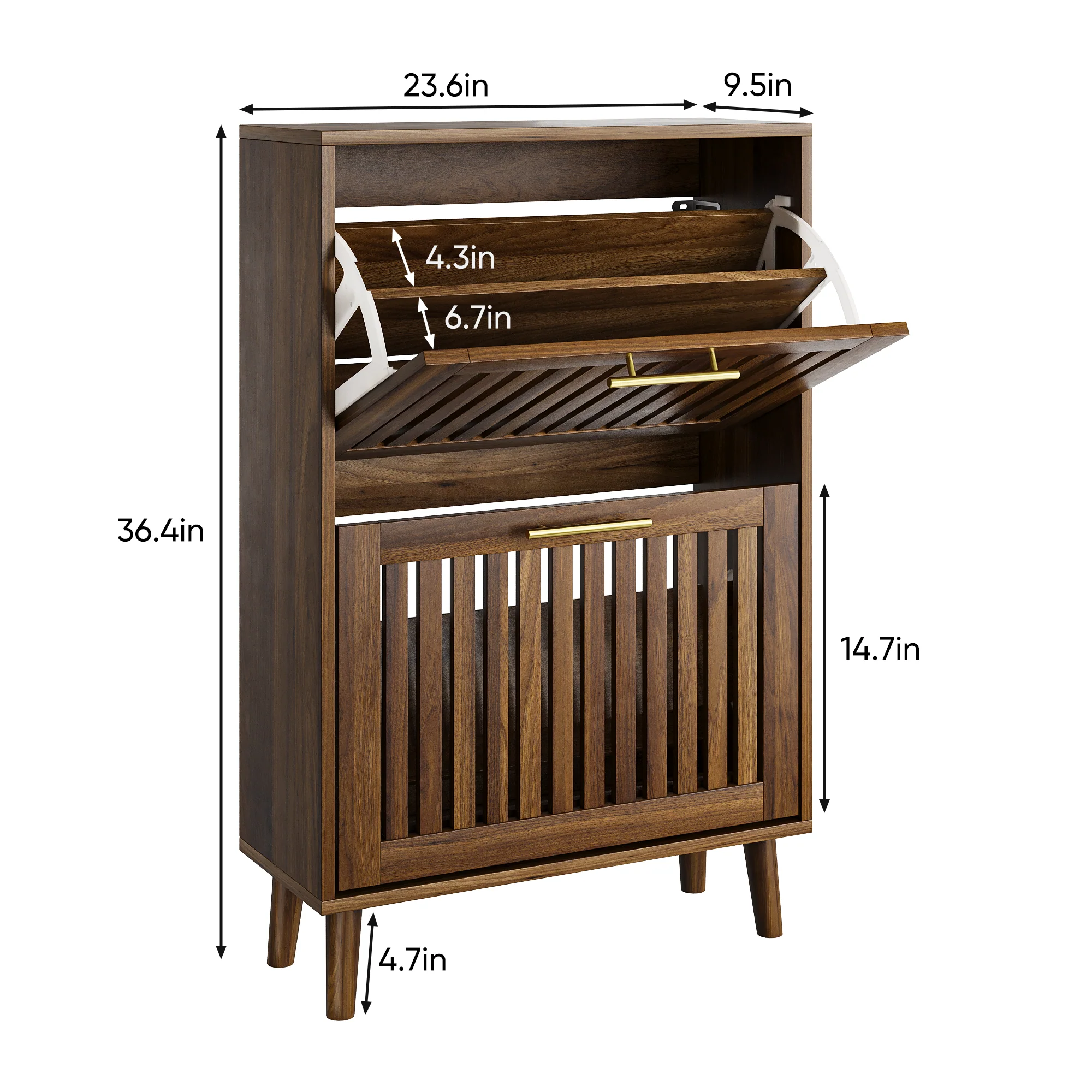 Medieval Modern Walnut Shoe Rack Entryway Cabinet - Image 4