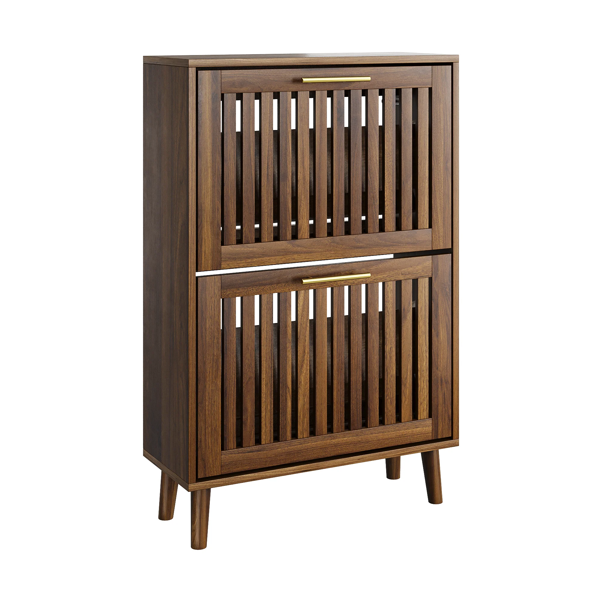 Medieval Modern Walnut Shoe Rack Entryway Cabinet - Image 5