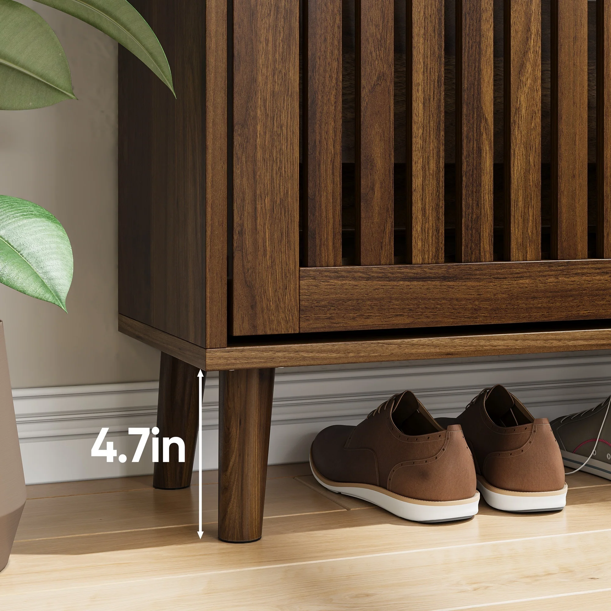 Medieval Modern Walnut Shoe Rack Entryway Cabinet - Image 7