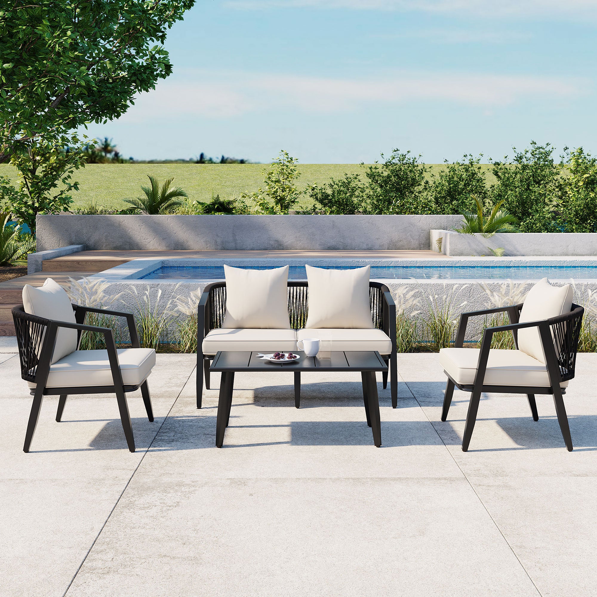 Metal Curve Design Outdoor Patio Furniture Set - Image 2